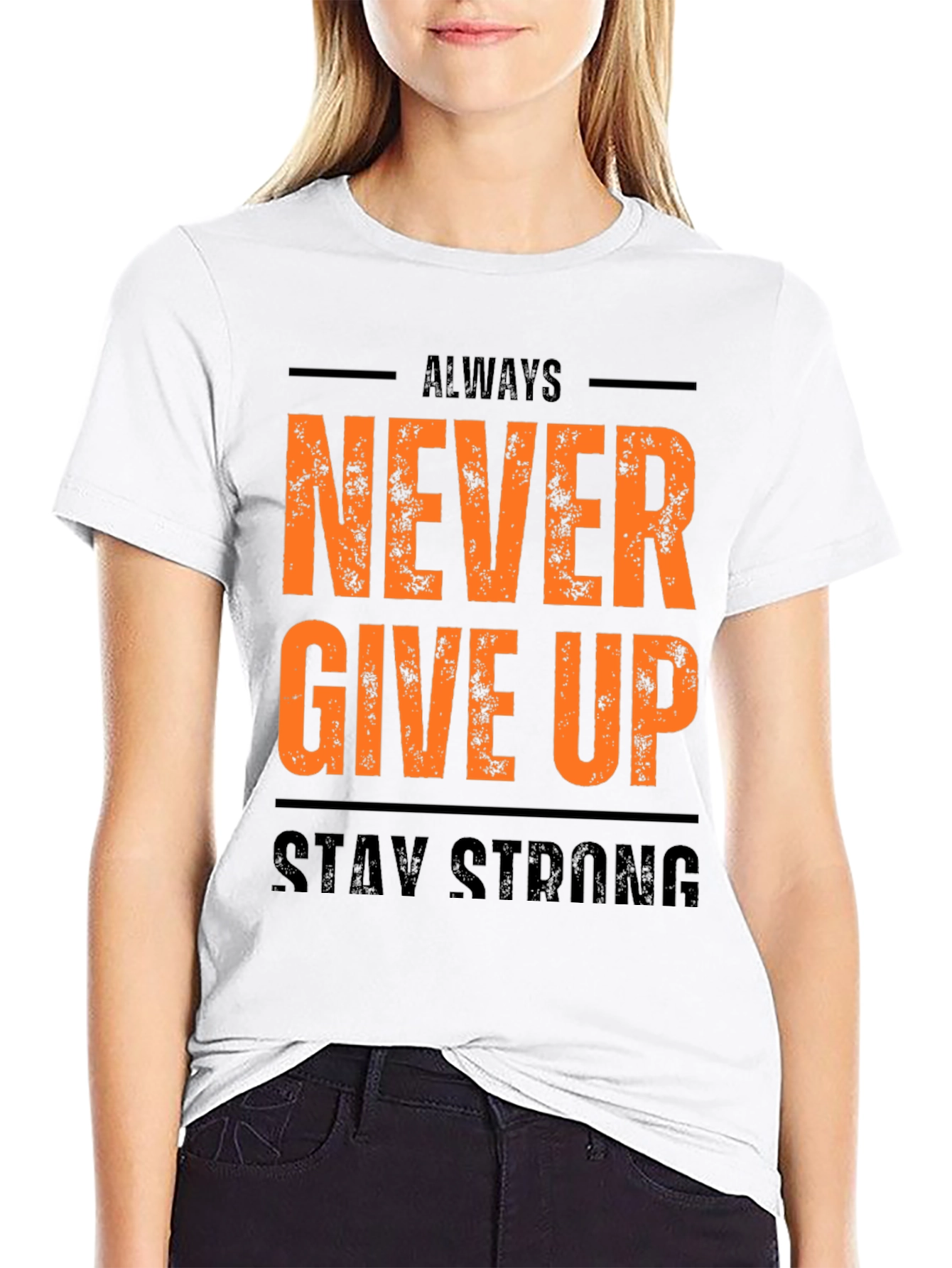 Inspirational Black T-Shirt: Never Give Up