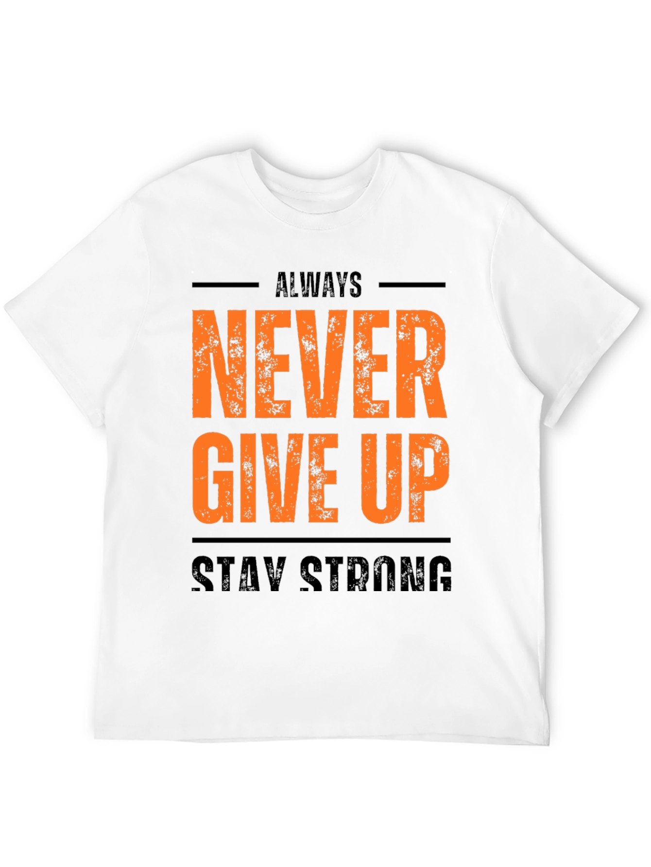 Inspirational Black T-Shirt: Never Give Up