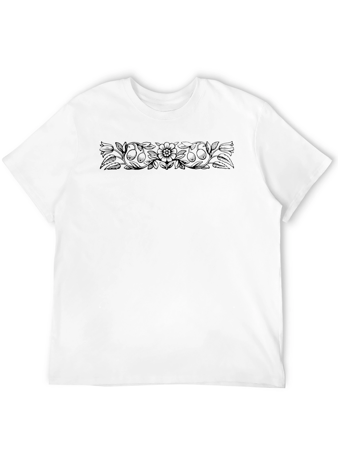 Mens Black Graphic Tee - Botanical Floral Print