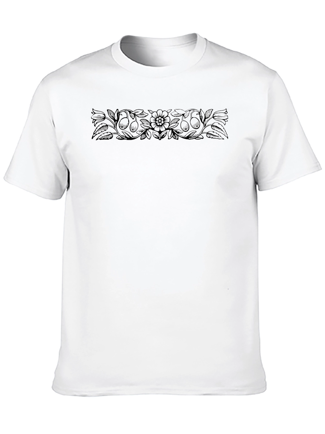 Mens Black Graphic Tee - Botanical Floral Print