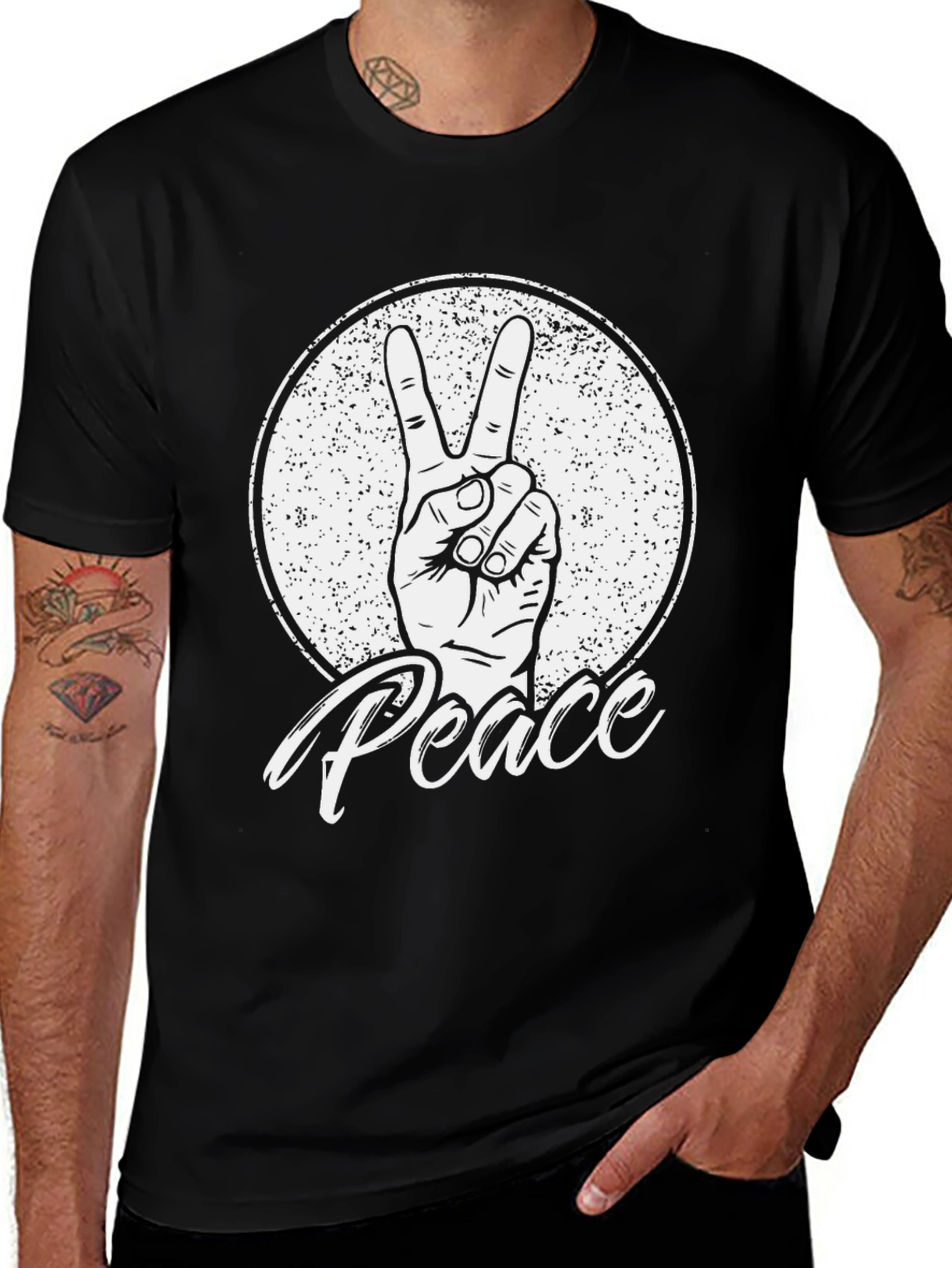 Peace Sign Graphic T-Shirt - Black Cotton Tee