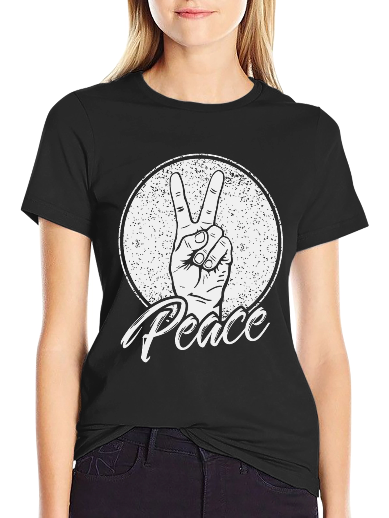 Peace Sign Graphic T-Shirt - Black Cotton Tee