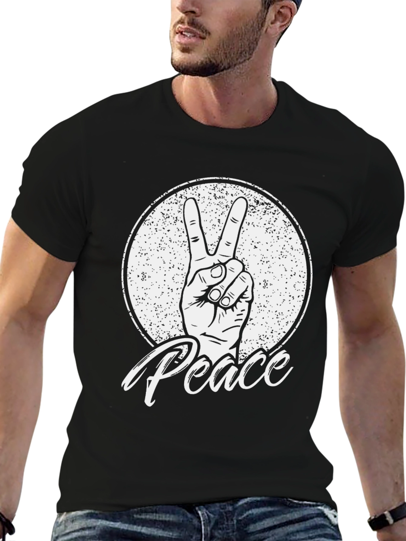 Peace Sign Graphic T-Shirt - Black Cotton Tee