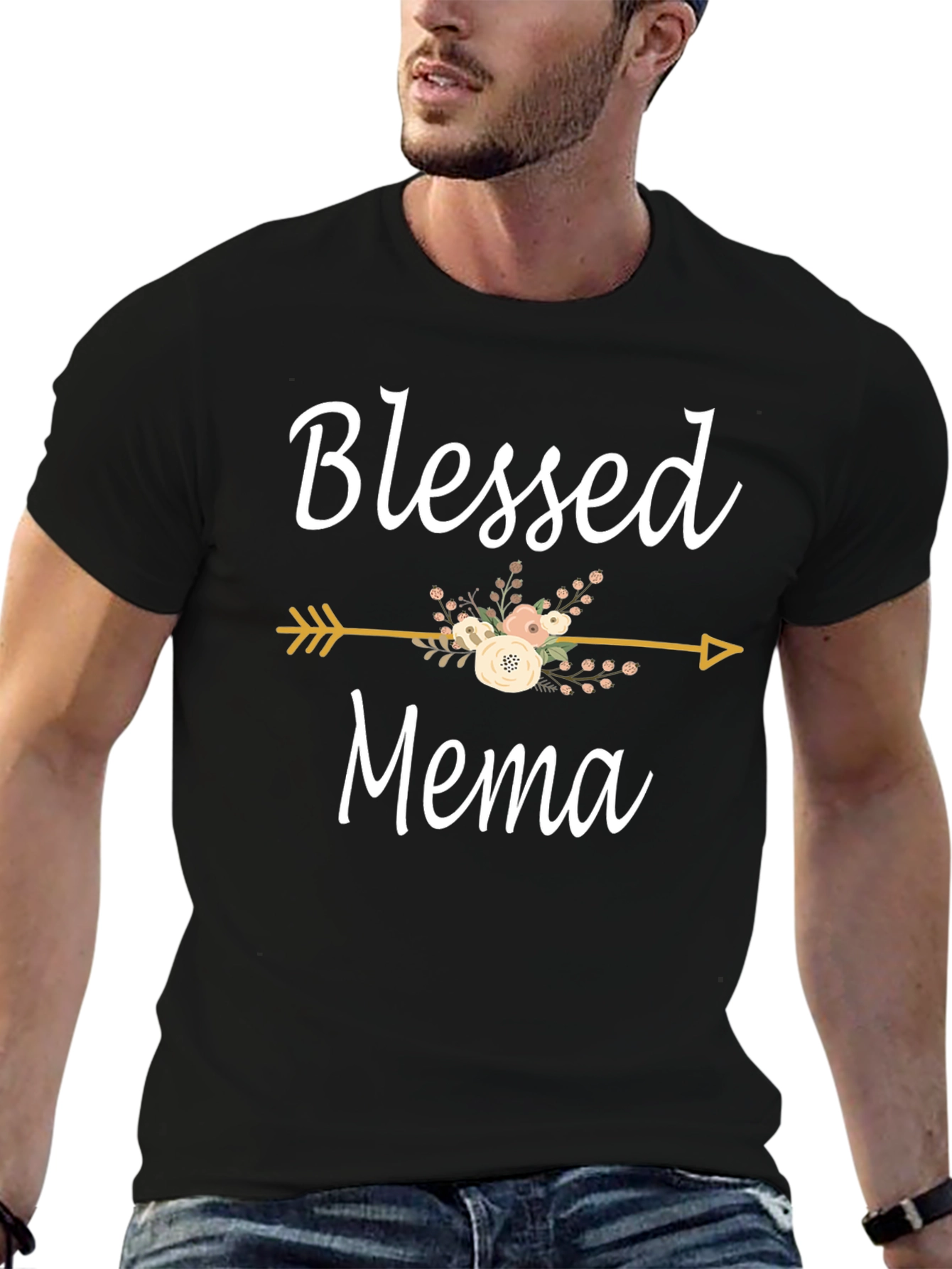 Blessed Mema Floral Arrow Graphic T-Shirt