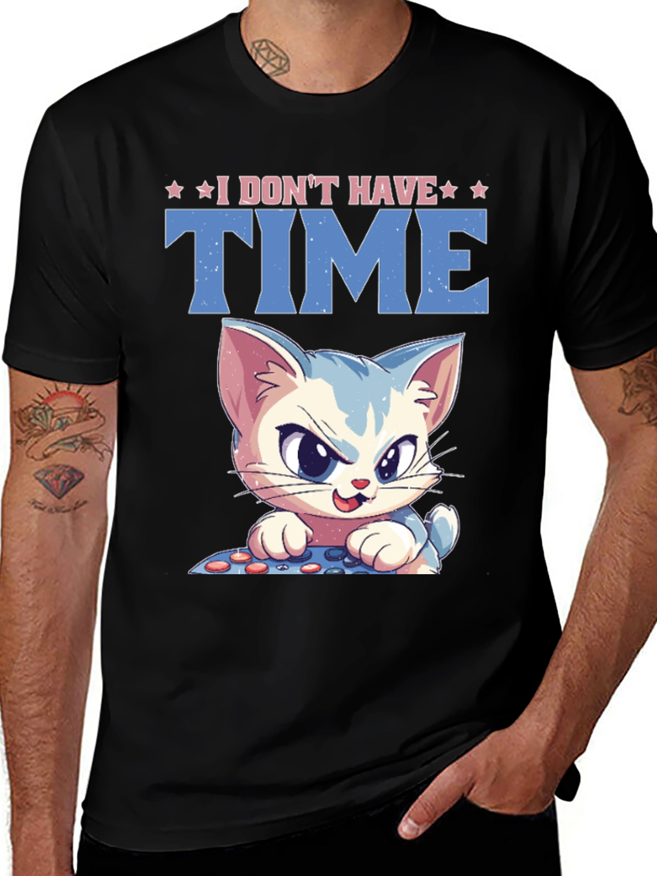 I Dont Have Time Cat Gamer Black T-Shirt