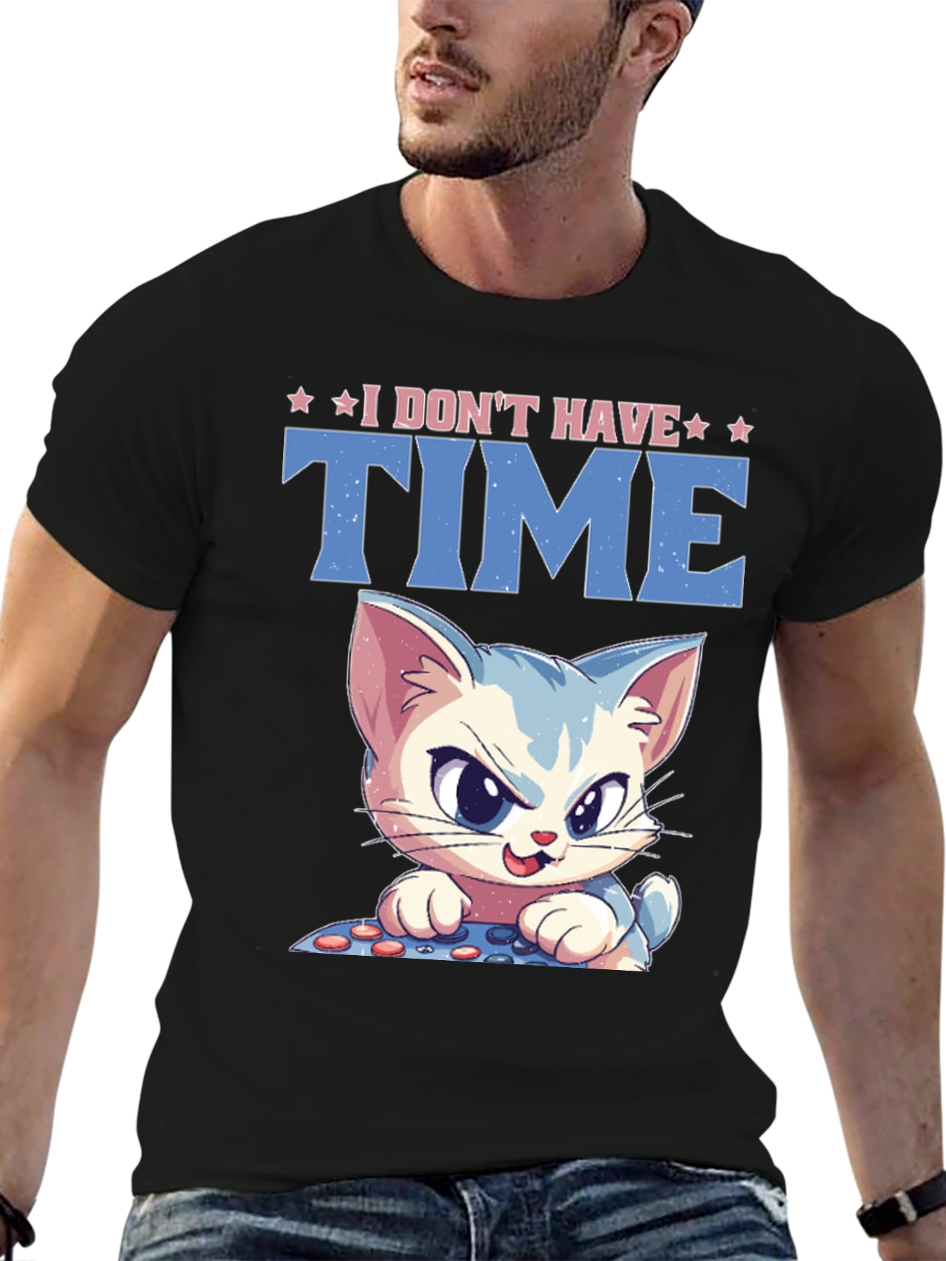 I Dont Have Time Cat Gamer Black T-Shirt
