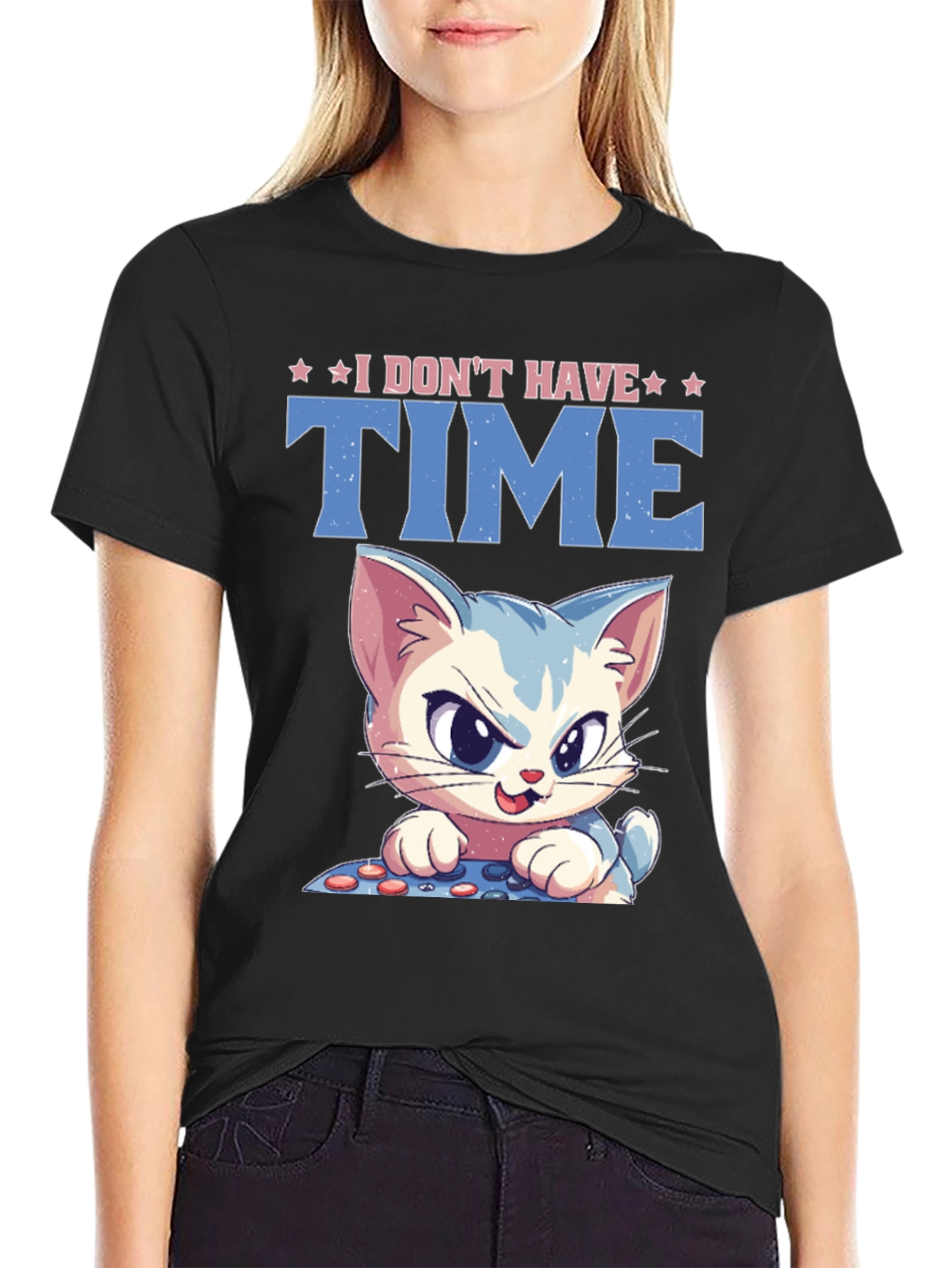 I Dont Have Time Cat Gamer Black T-Shirt