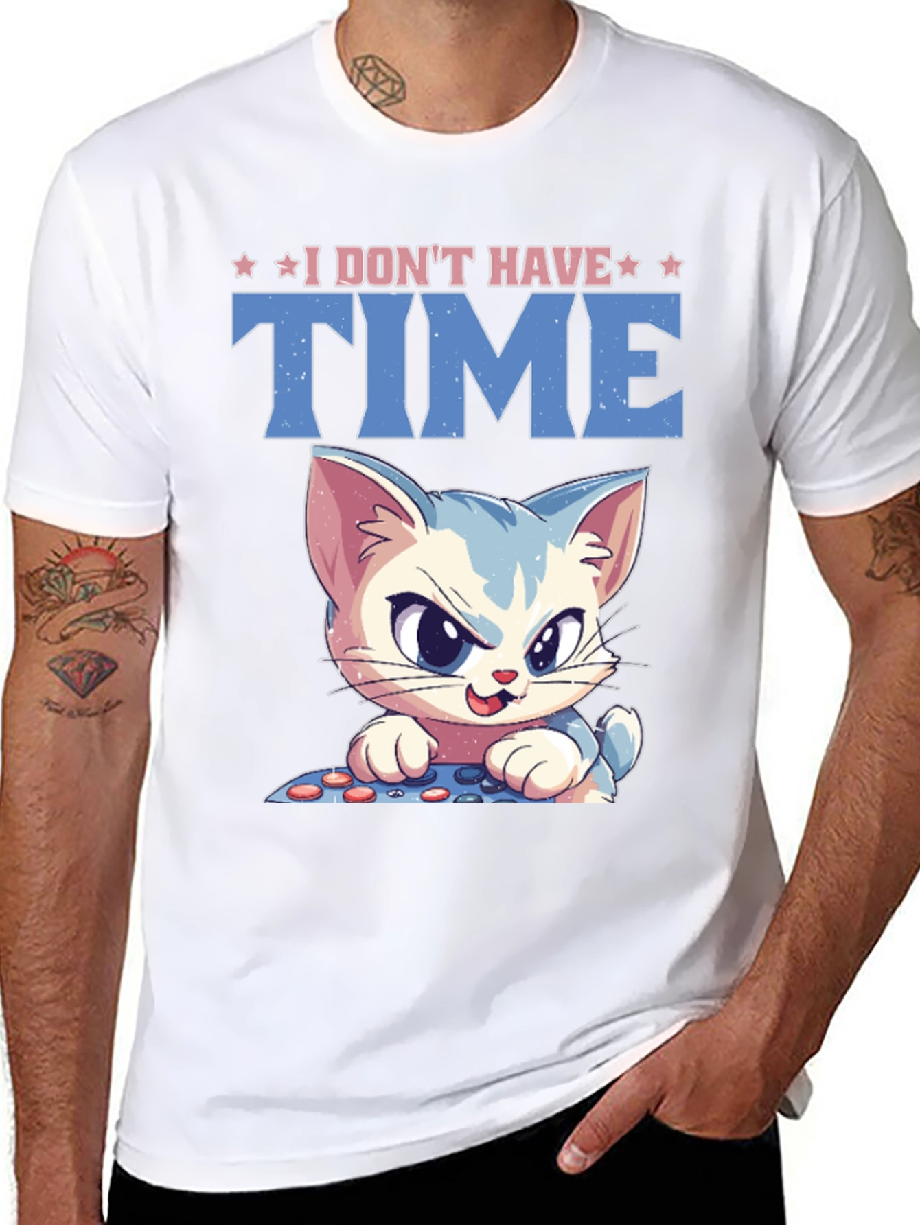 I Dont Have Time Cat Gamer Black T-Shirt