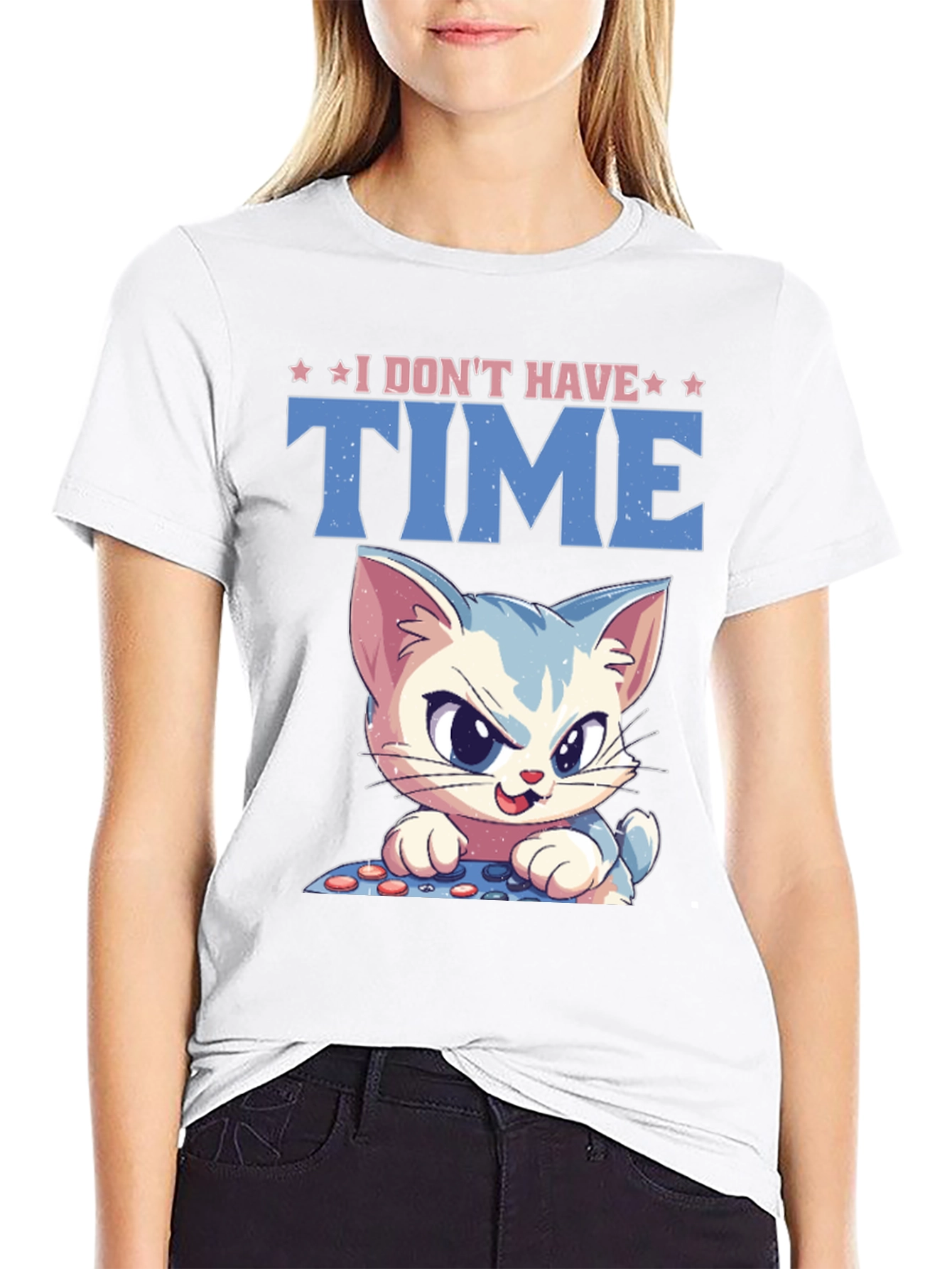 I Dont Have Time Cat Gamer Black T-Shirt