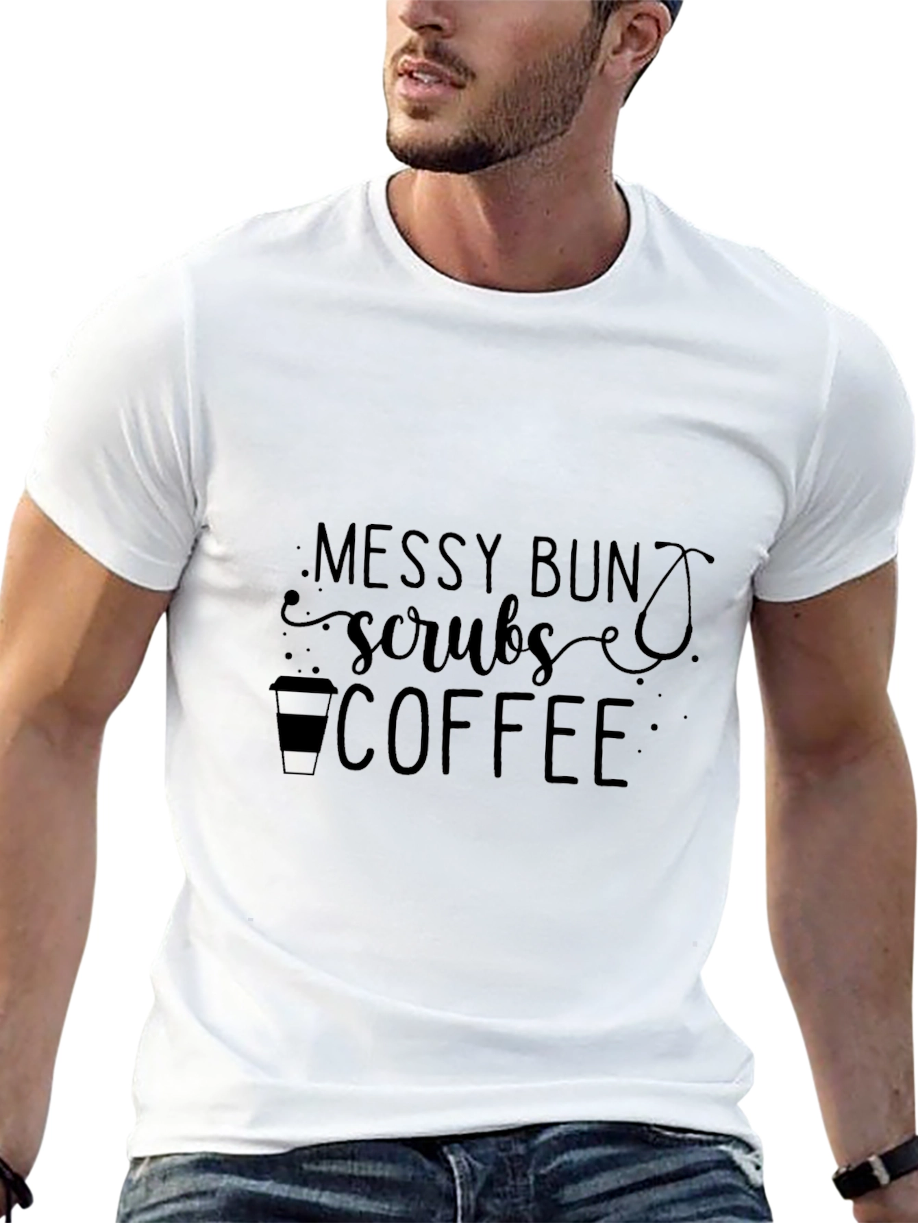 Messy Bun Scrubs Coffee Graphic T-Shirt