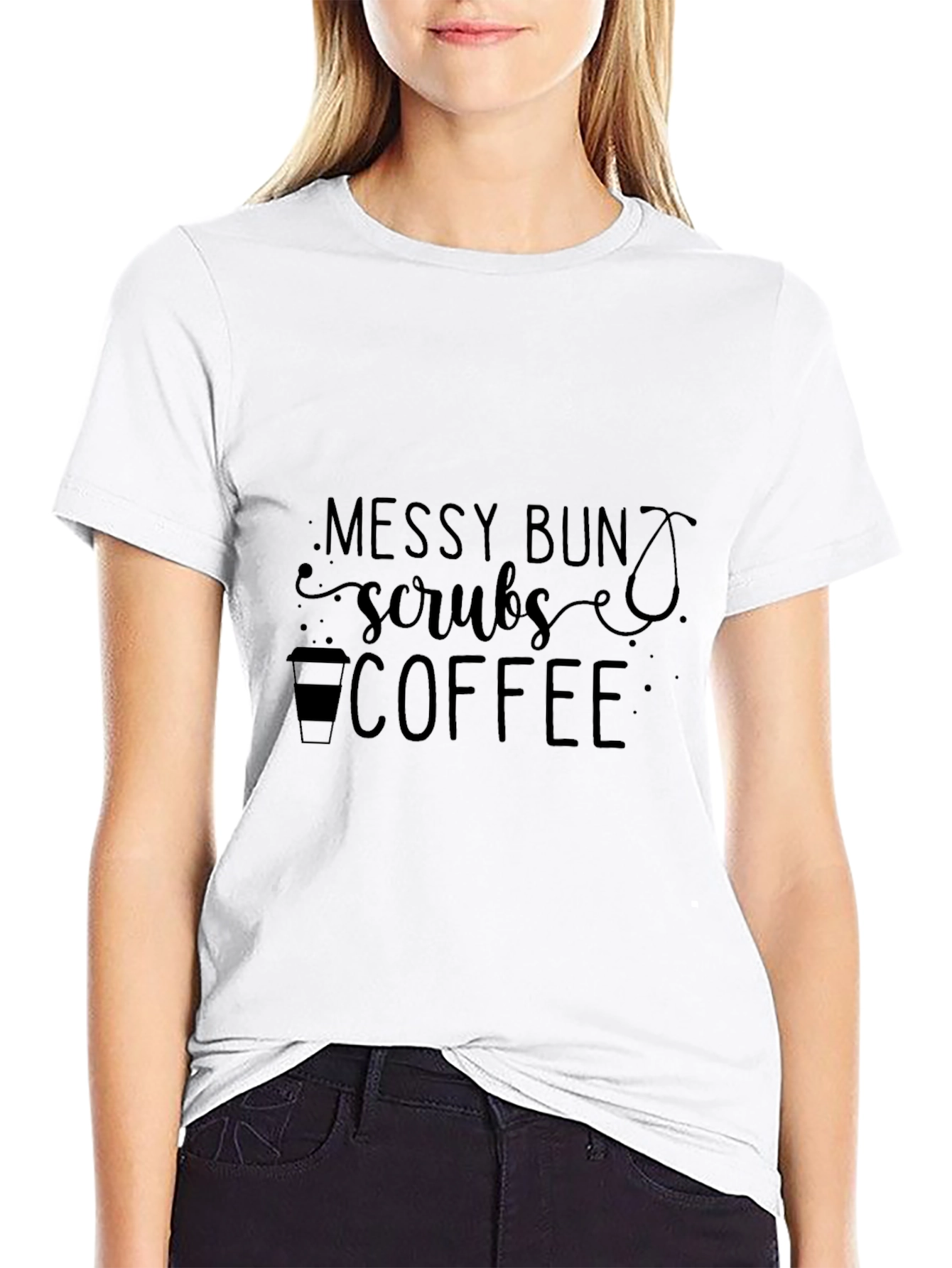 Messy Bun Scrubs Coffee Graphic T-Shirt