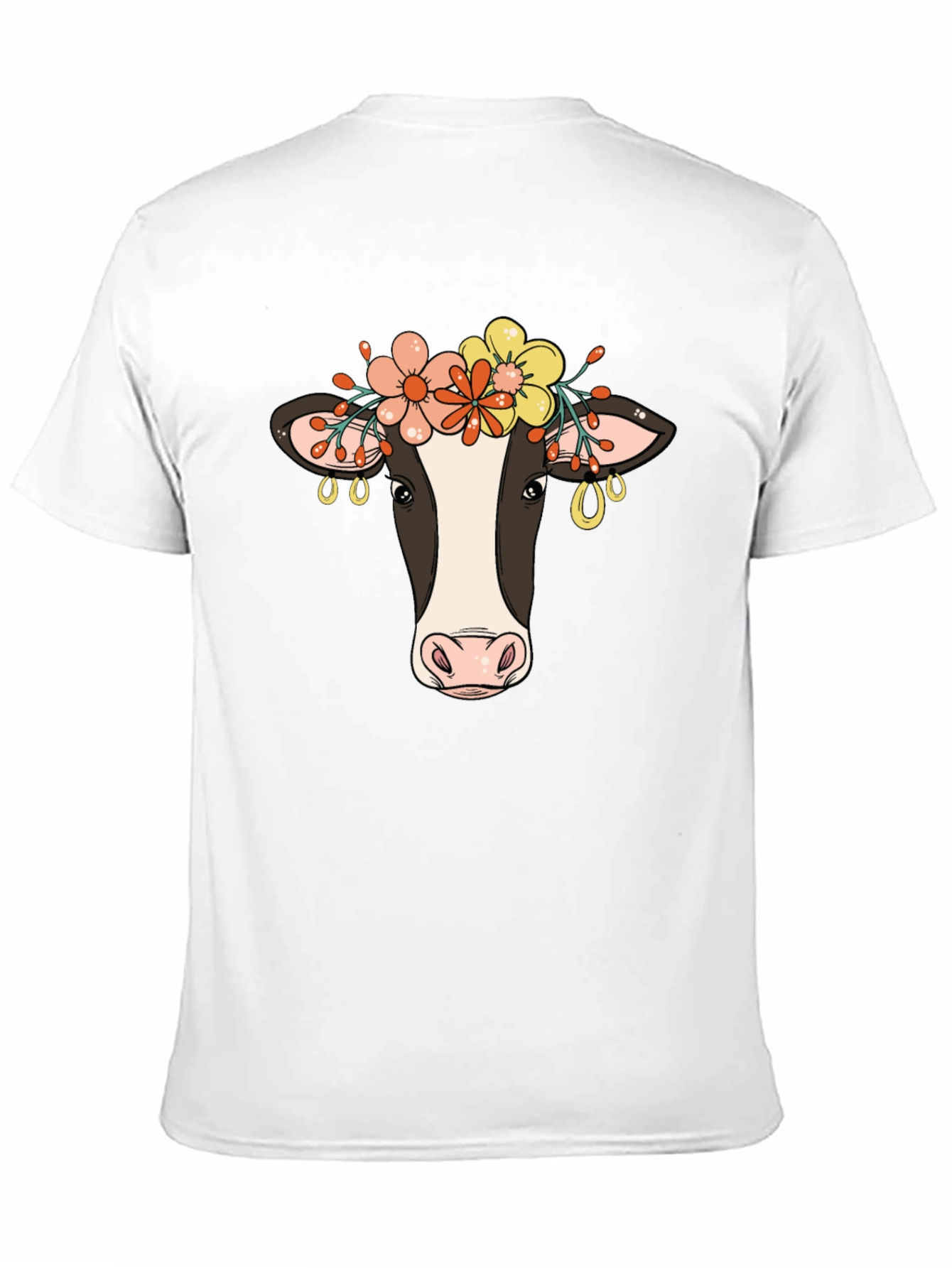 Floral Cow Graphic Tee - Black Cotton Blend