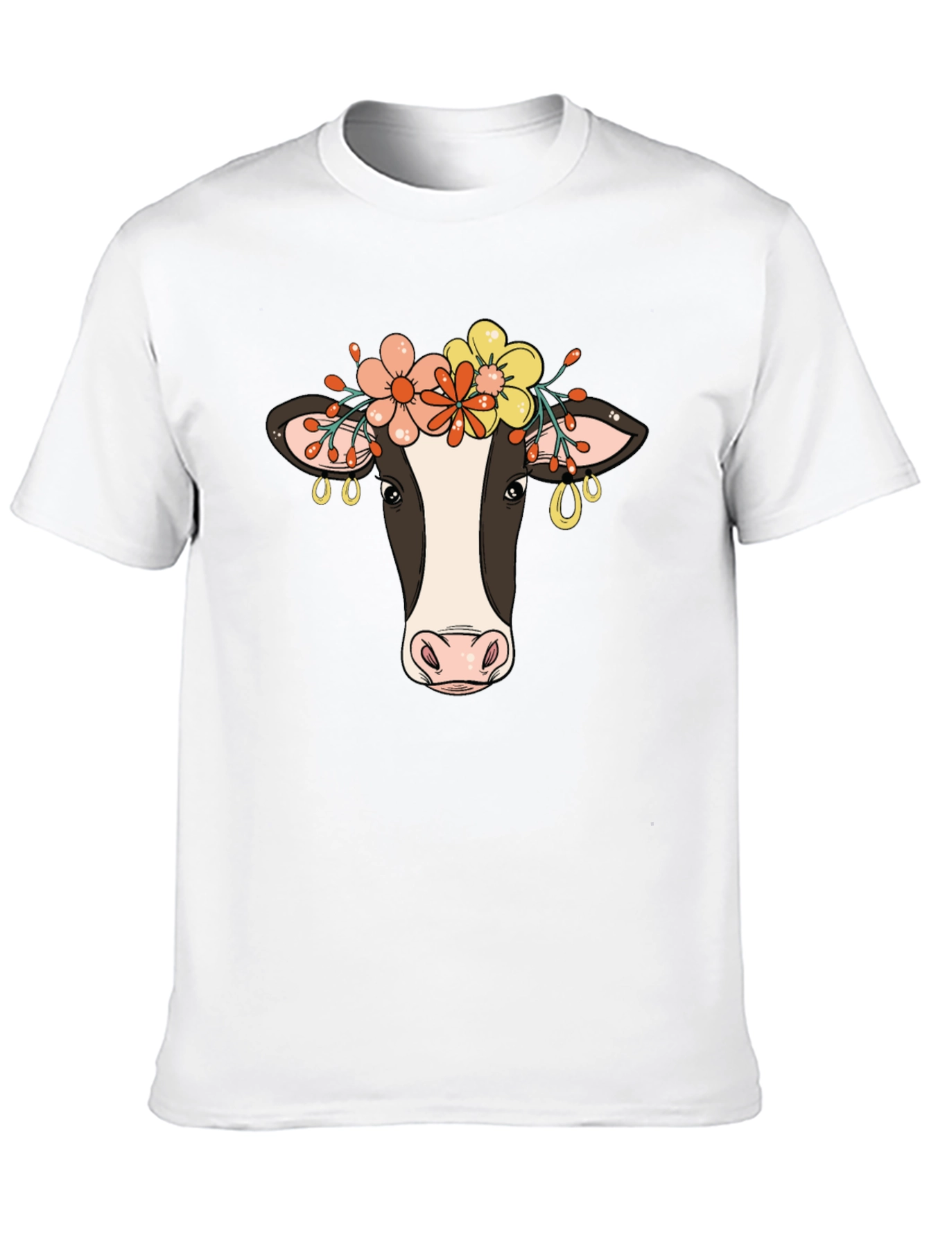 Floral Cow Graphic Tee - Black Cotton Blend