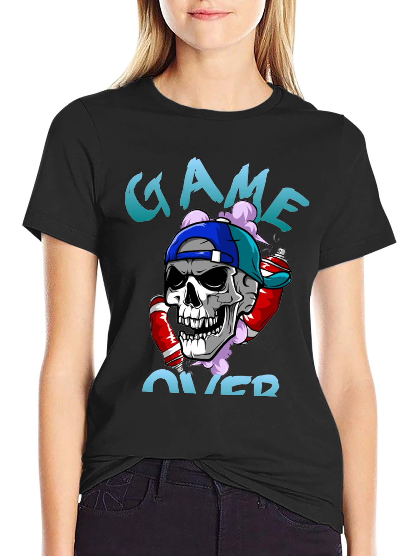 Game Over Skull Graphic T-Shirt