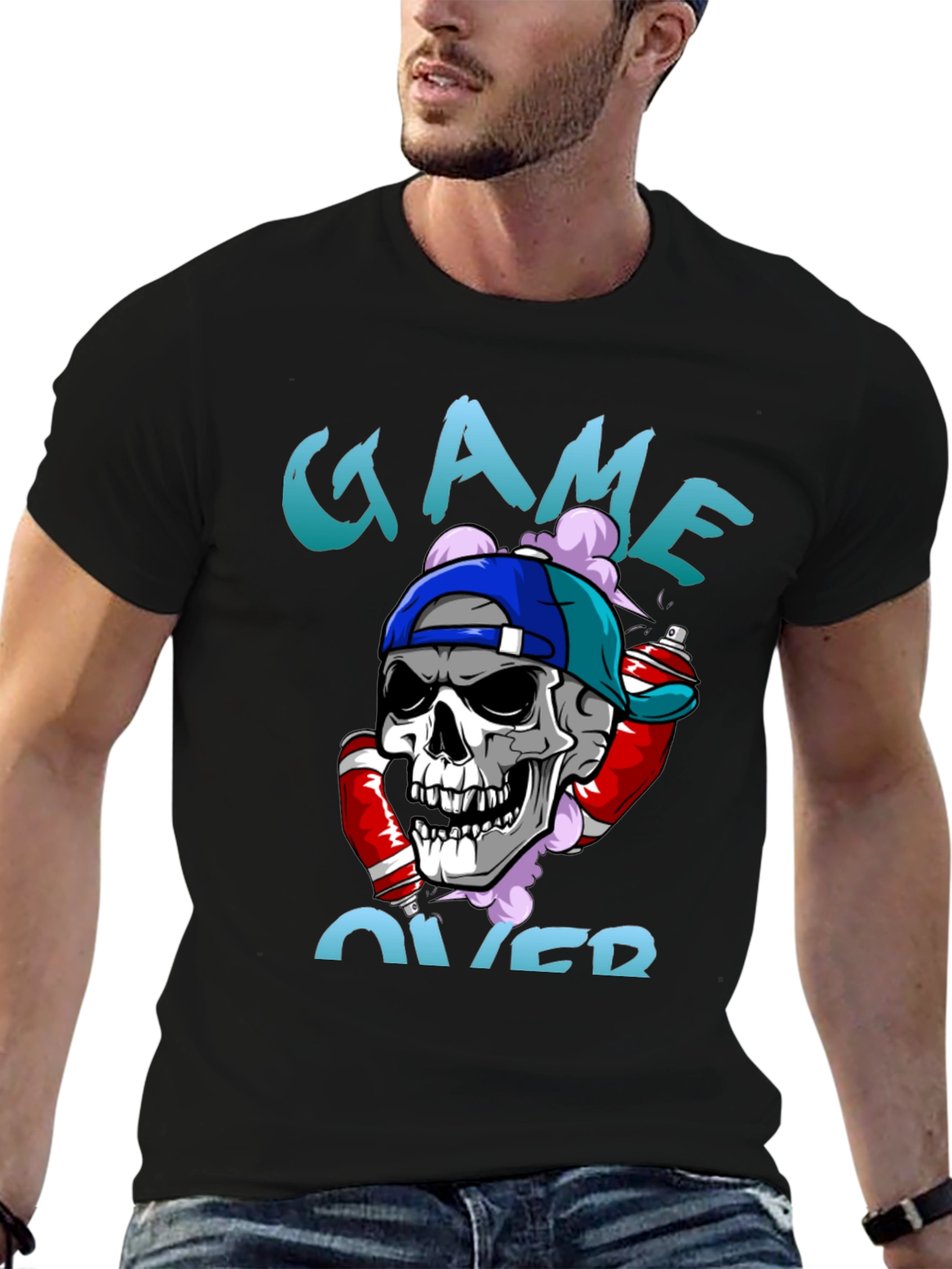 Game Over Skull Graphic T-Shirt