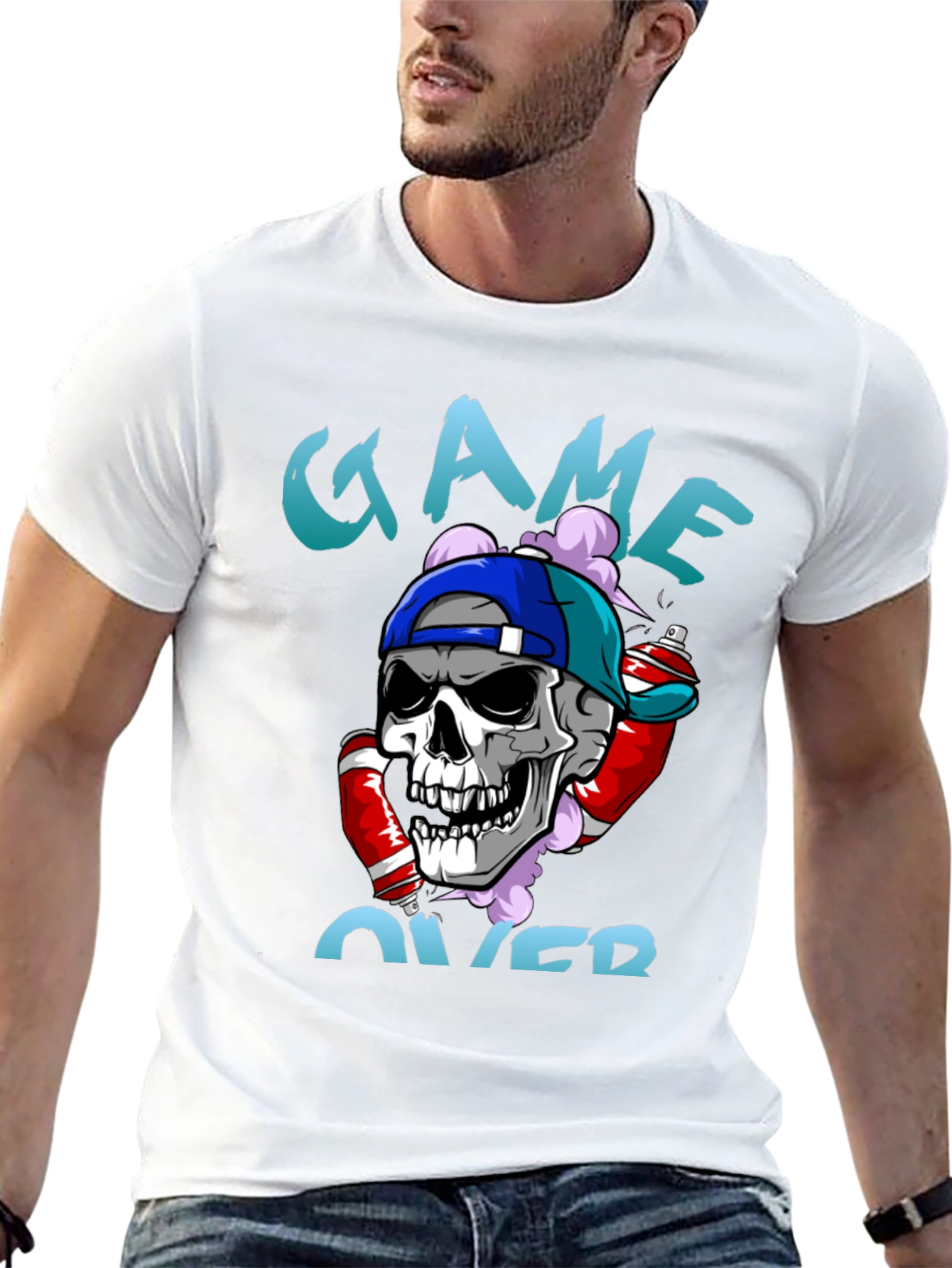 Game Over Skull Graphic T-Shirt