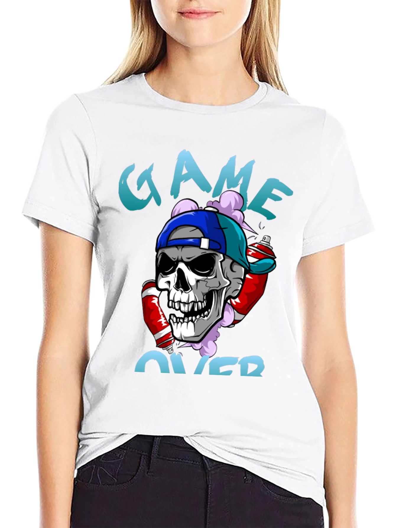 Game Over Skull Graphic T-Shirt