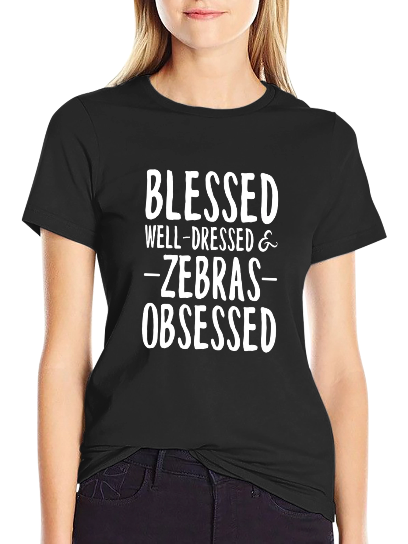 Blessed Well-Dressed & Zebras Obsessed Black T-Shirt