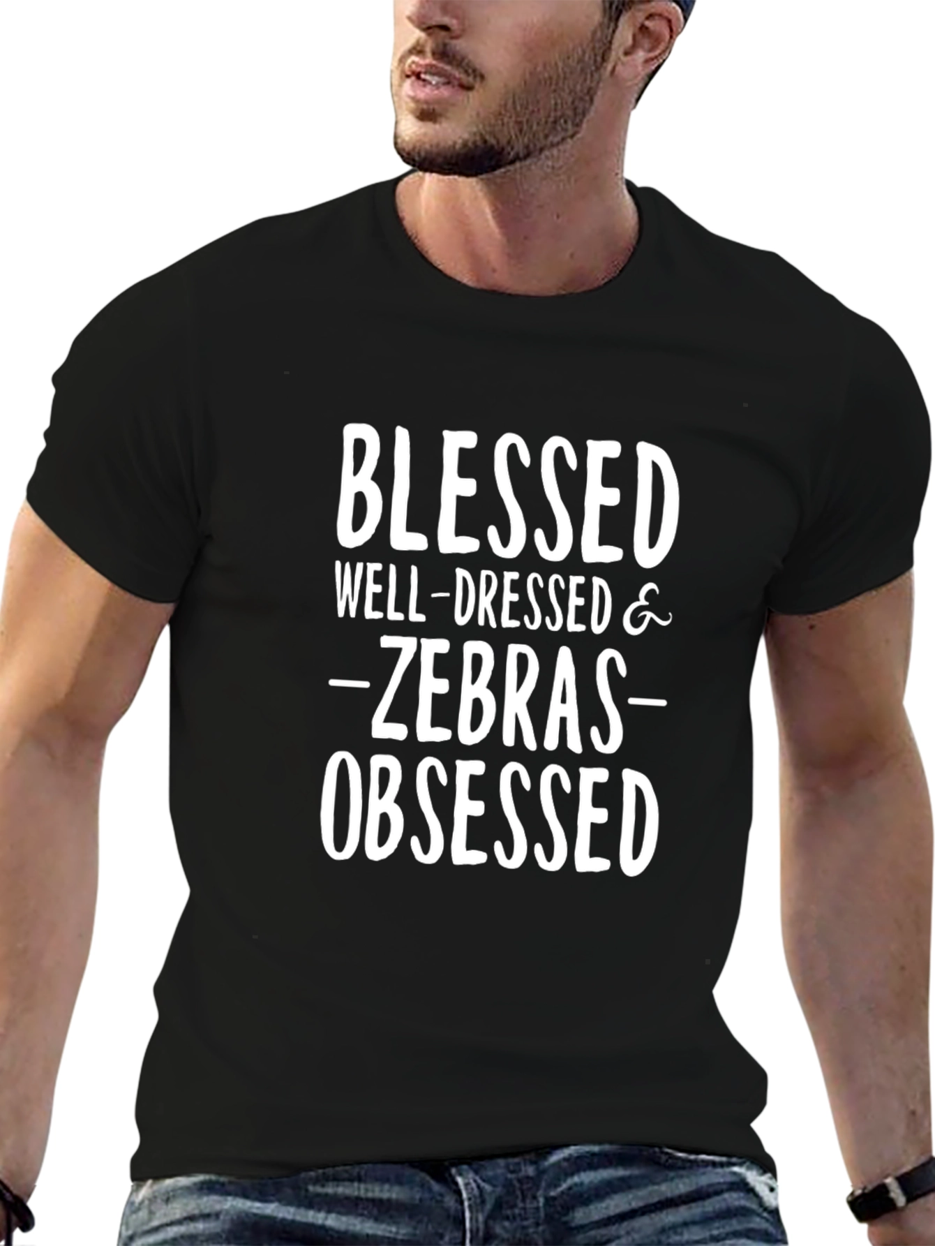 Blessed Well-Dressed & Zebras Obsessed Black T-Shirt