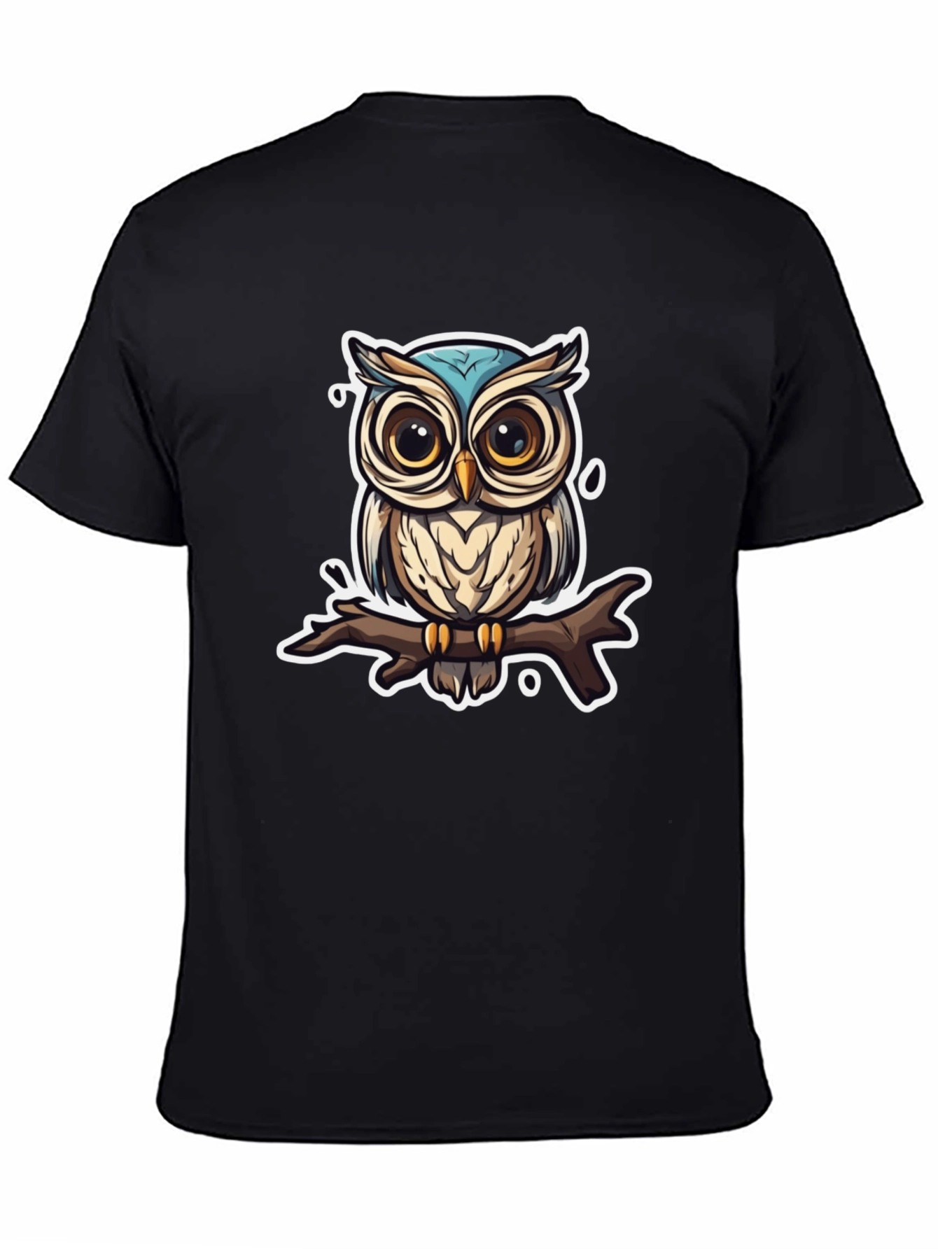 Owl on Branch Graphic Tee - Black T-Shirt