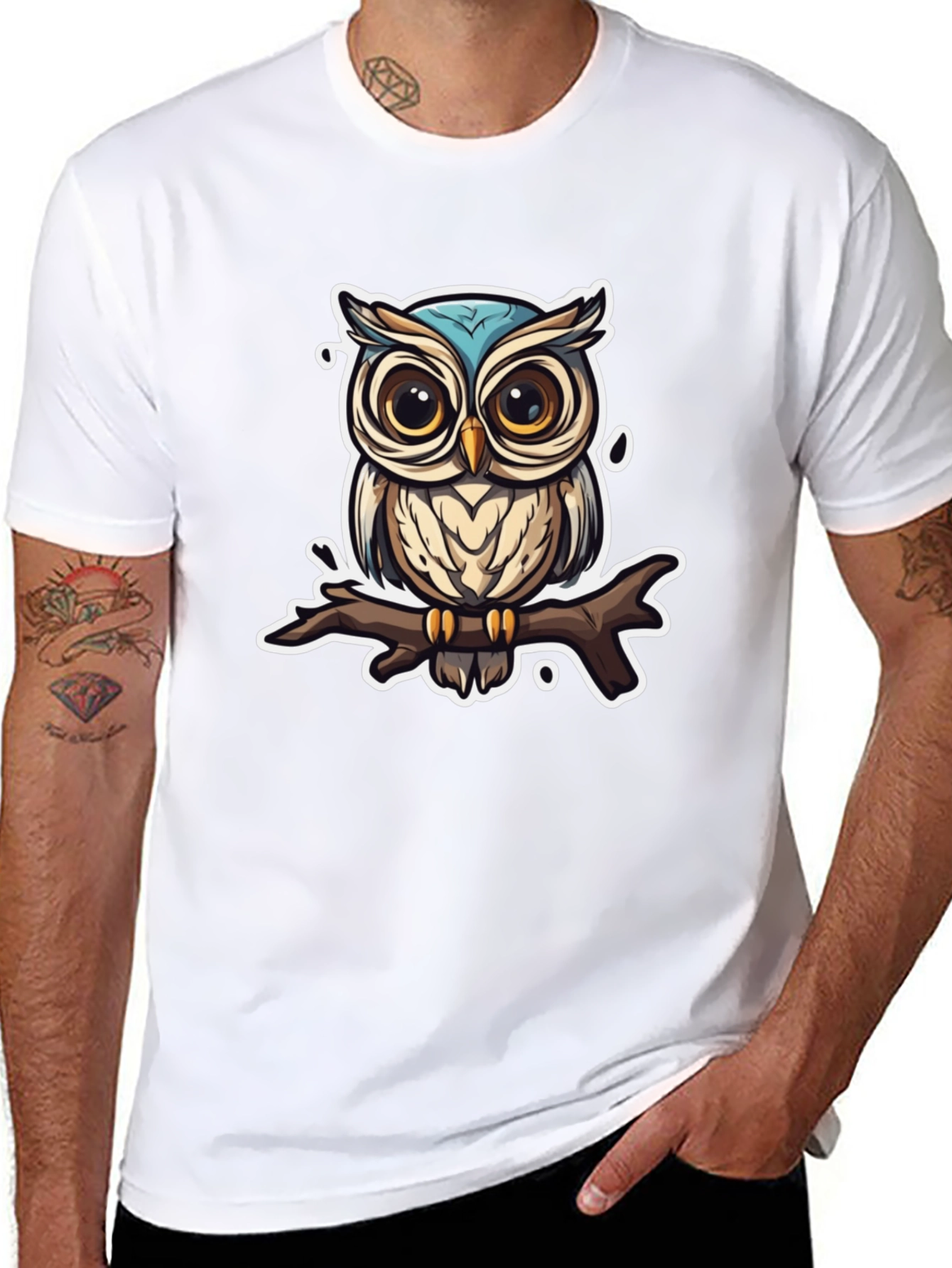 Owl on Branch Graphic Tee - Black T-Shirt