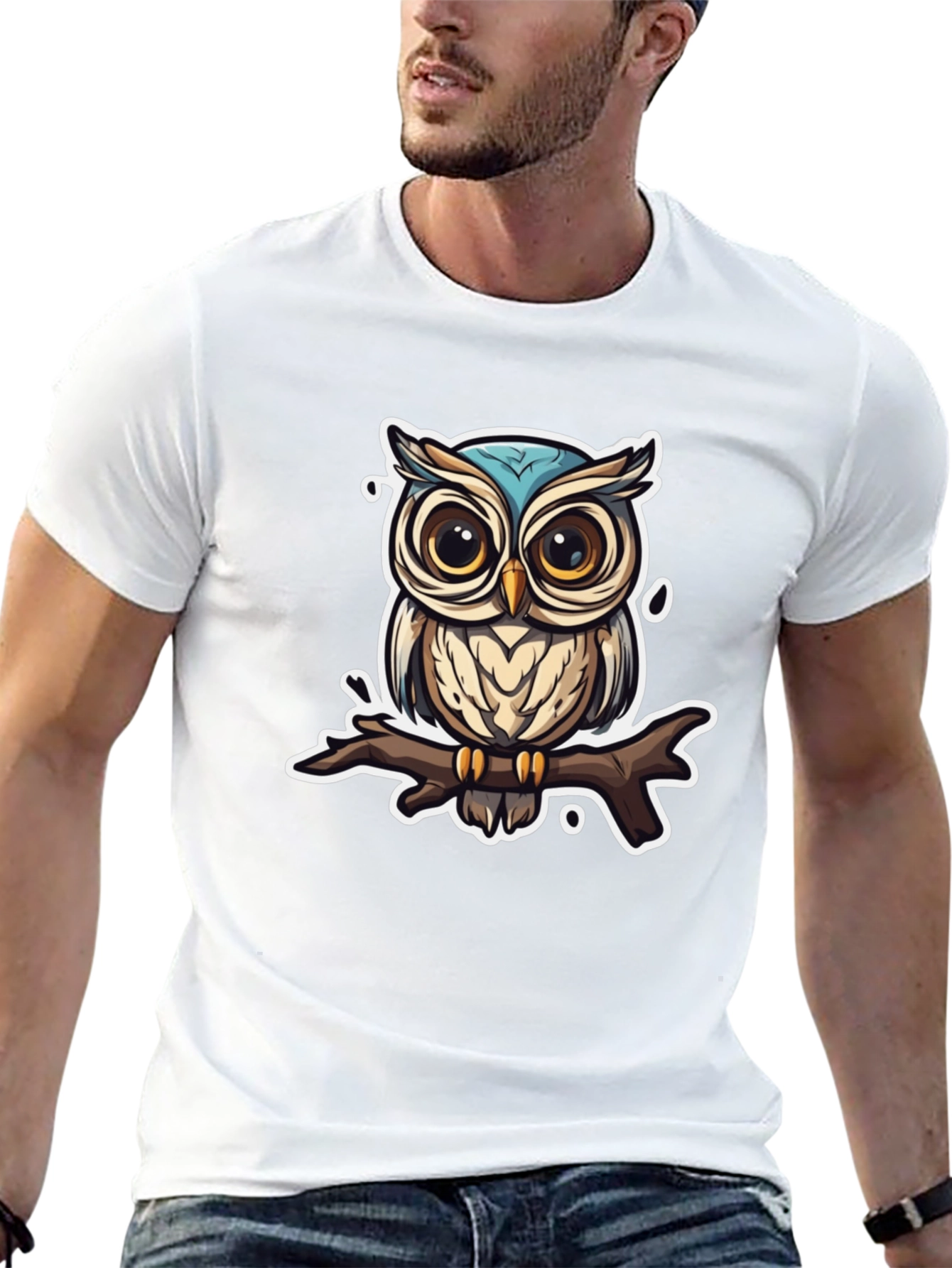 Owl on Branch Graphic Tee - Black T-Shirt