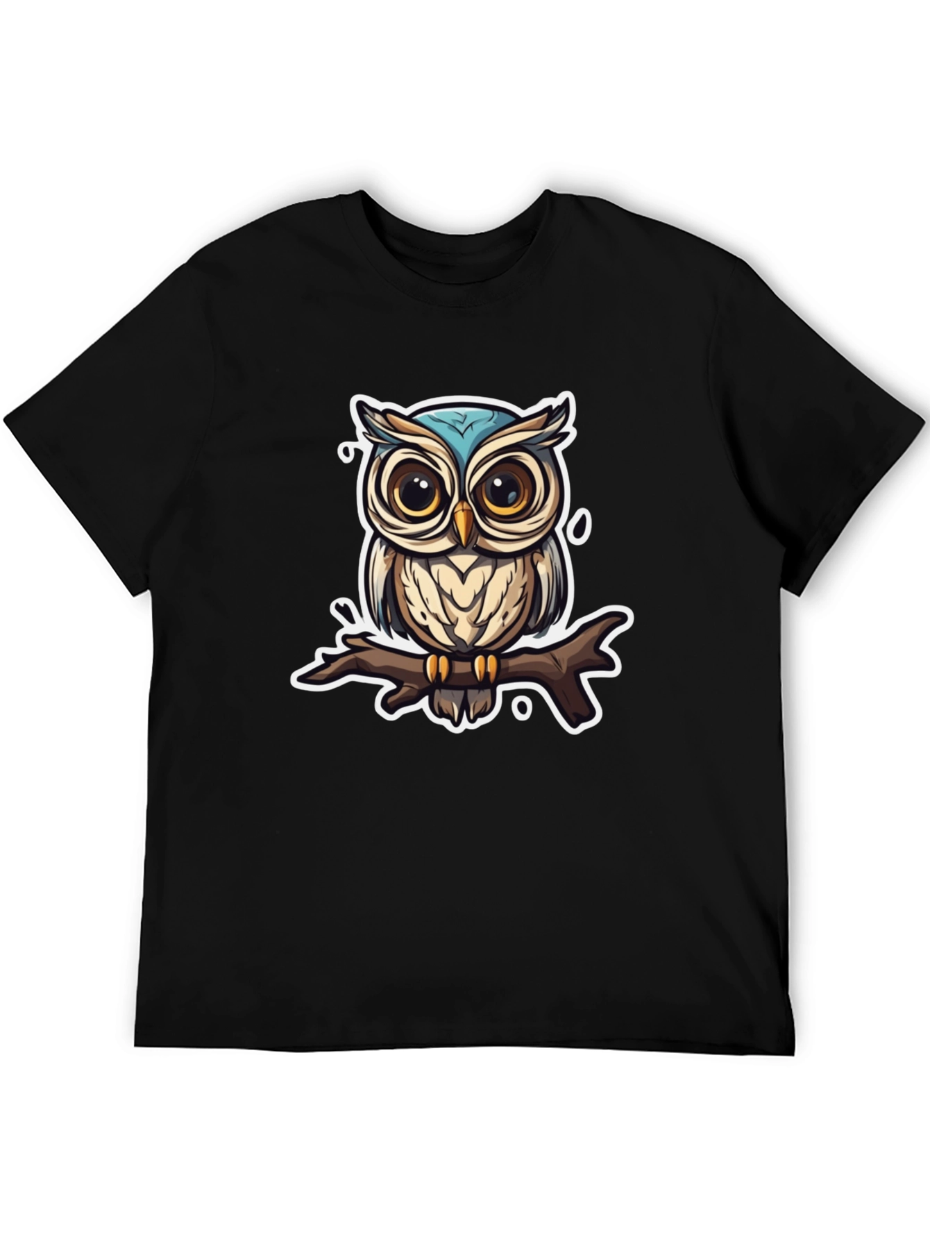 Owl on Branch Graphic Tee - Black T-Shirt
