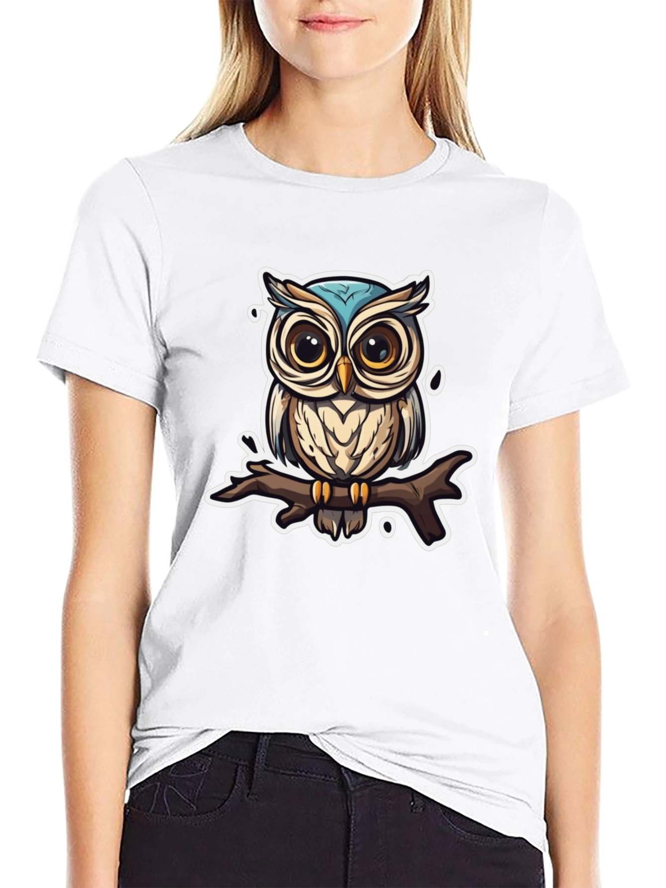 Owl on Branch Graphic Tee - Black T-Shirt
