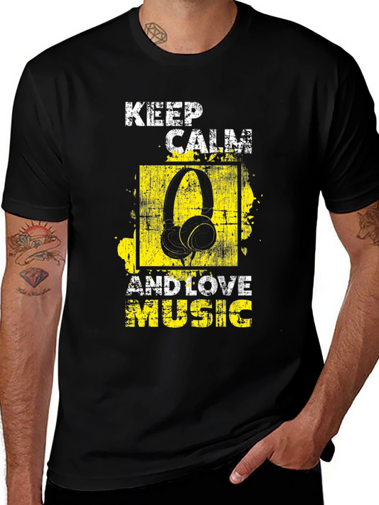 Keep Calm & Love Music Graphic Tee - Black