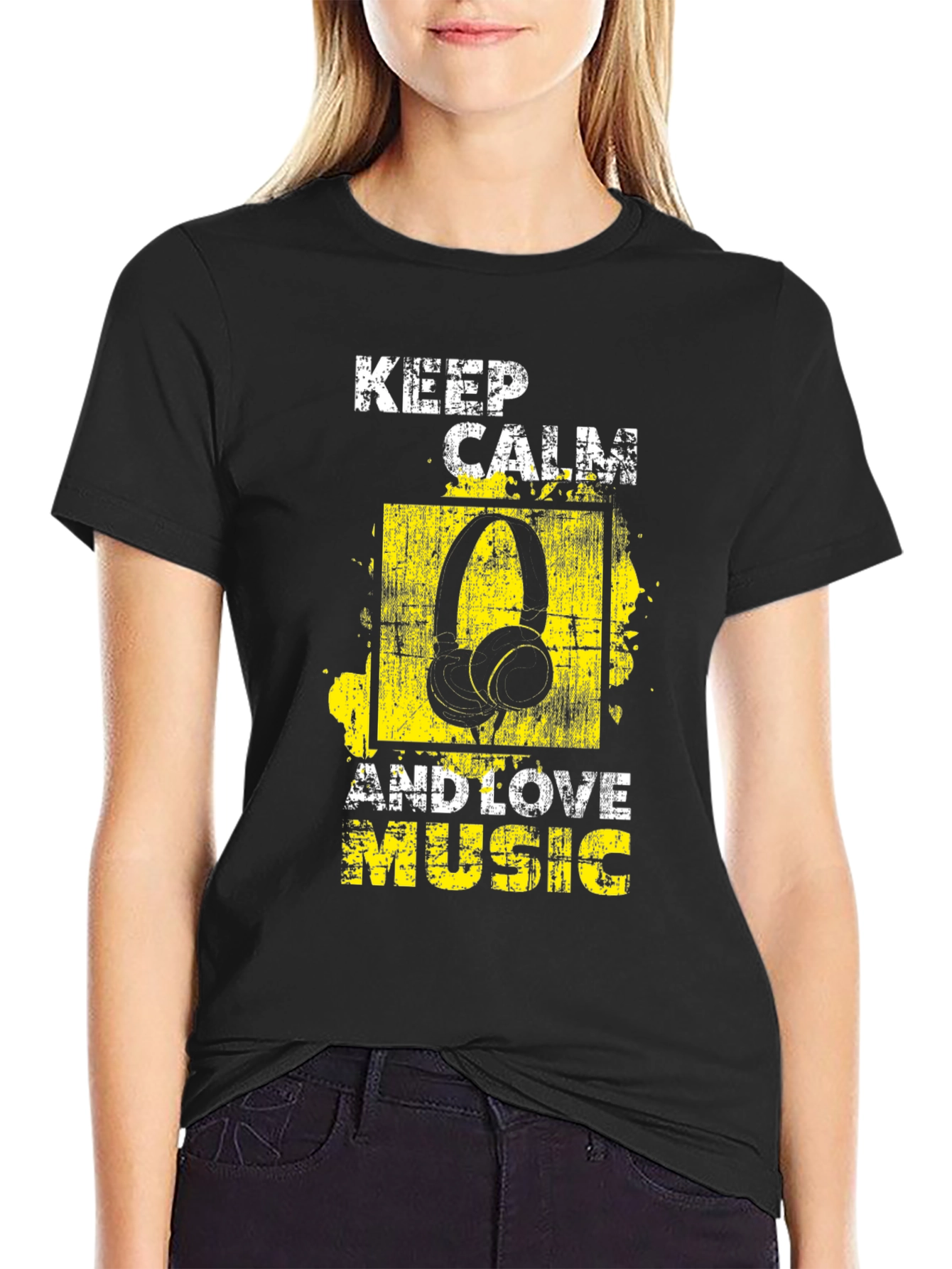Keep Calm & Love Music Graphic Tee - Black
