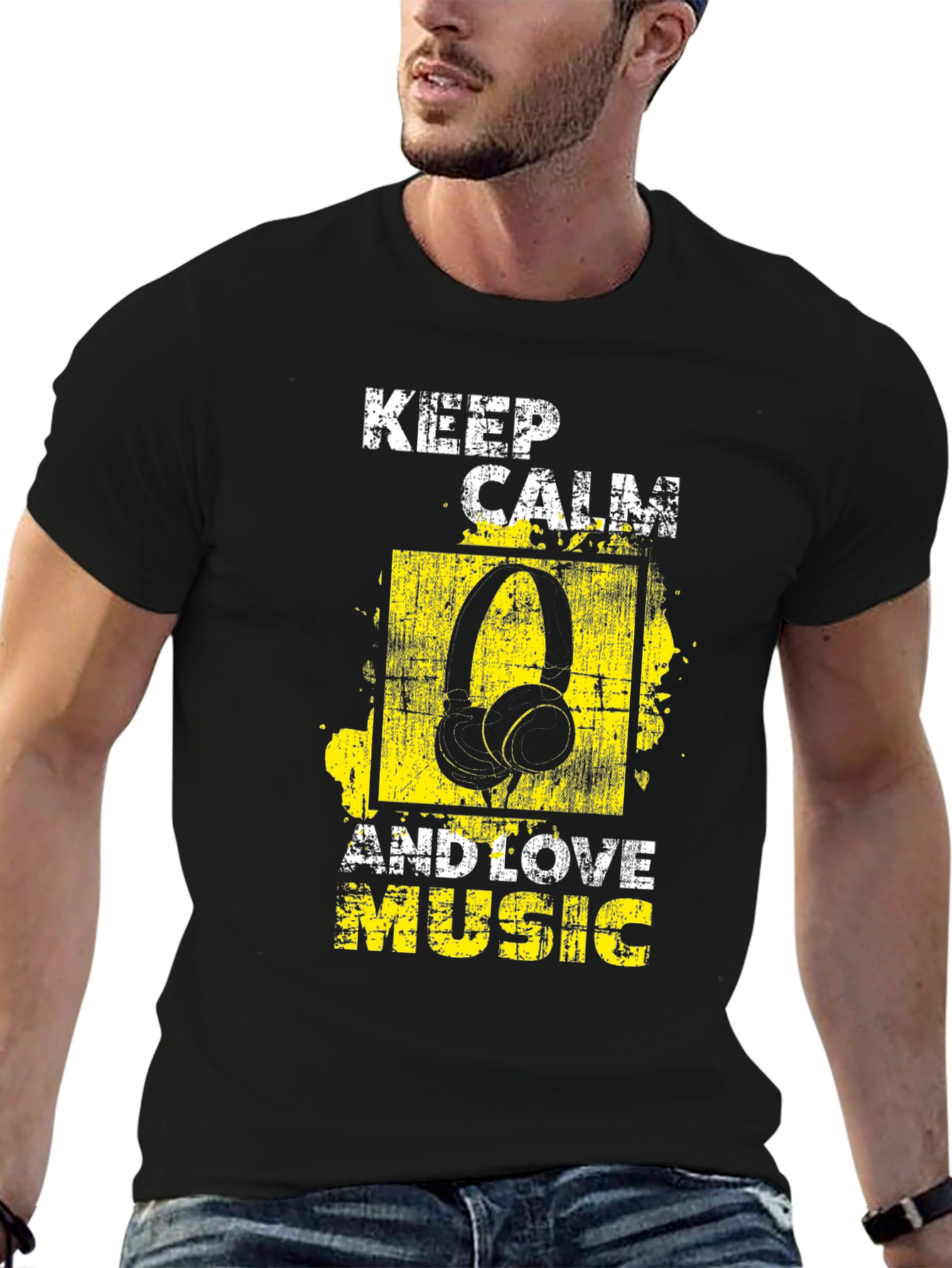 Keep Calm & Love Music Graphic Tee - Black
