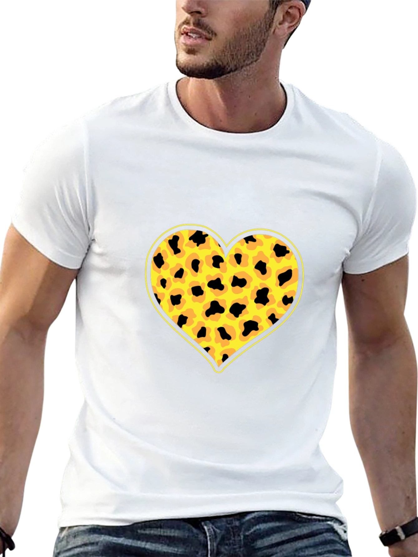 Leopard Heart Print Black T-Shirt