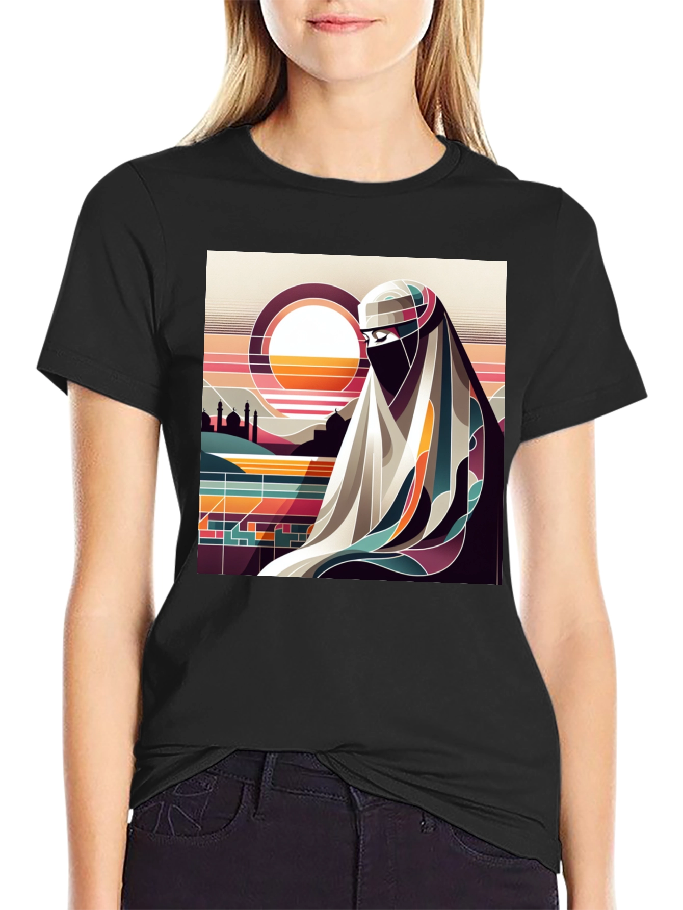 Abstract Niqab Art Graphic Tee - Unisex Black T-Shirt