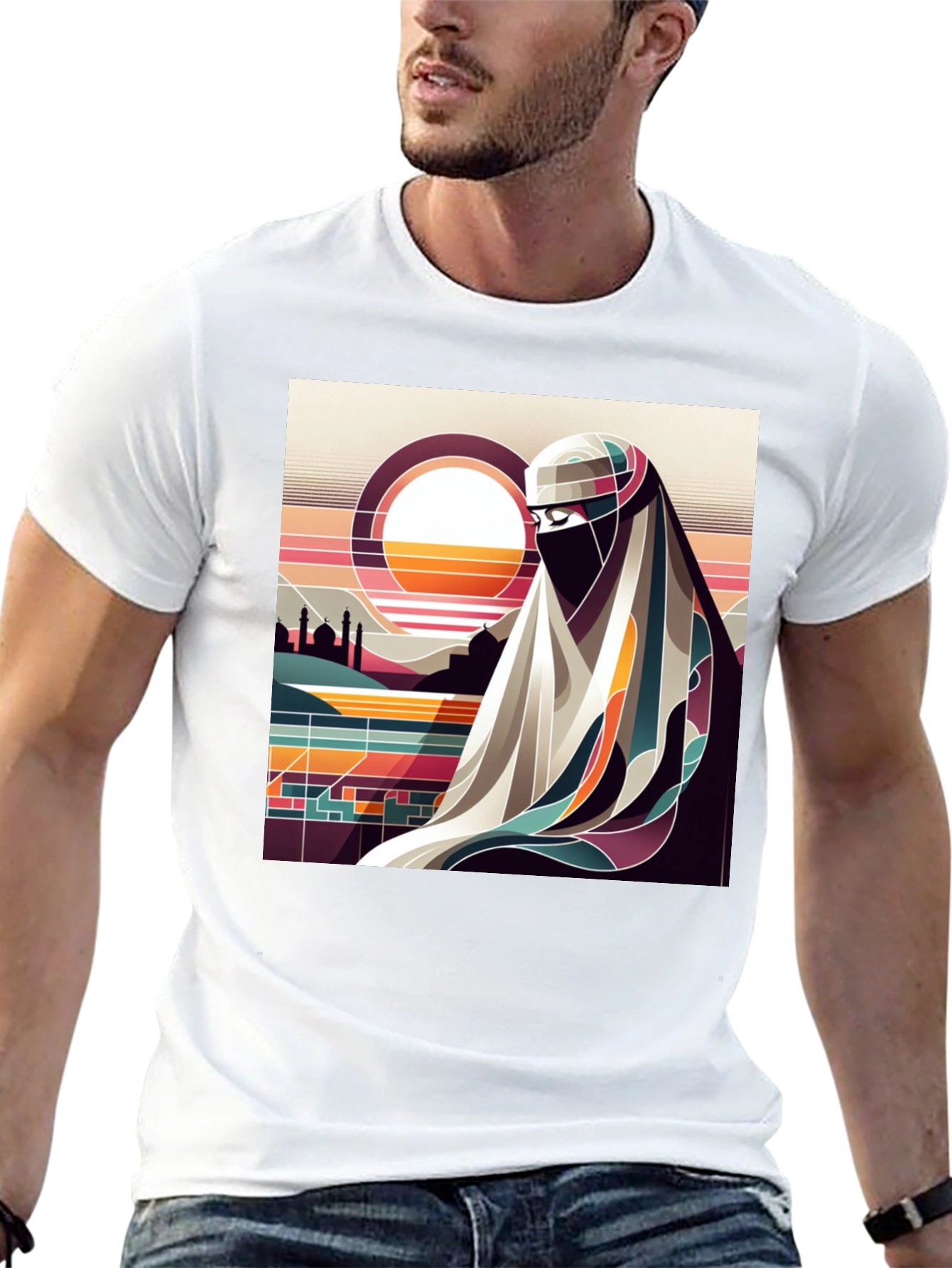 Abstract Niqab Art Graphic Tee - Unisex Black T-Shirt
