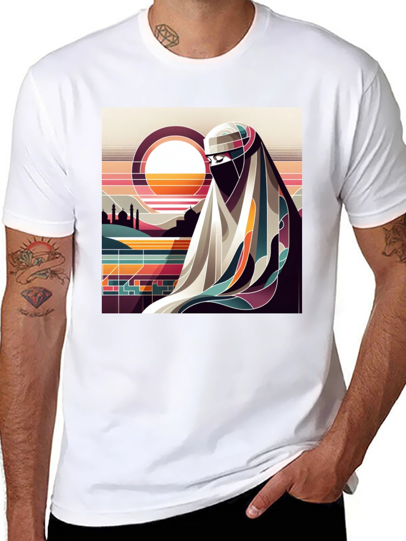 Abstract Niqab Art Graphic Tee - Unisex Black T-Shirt