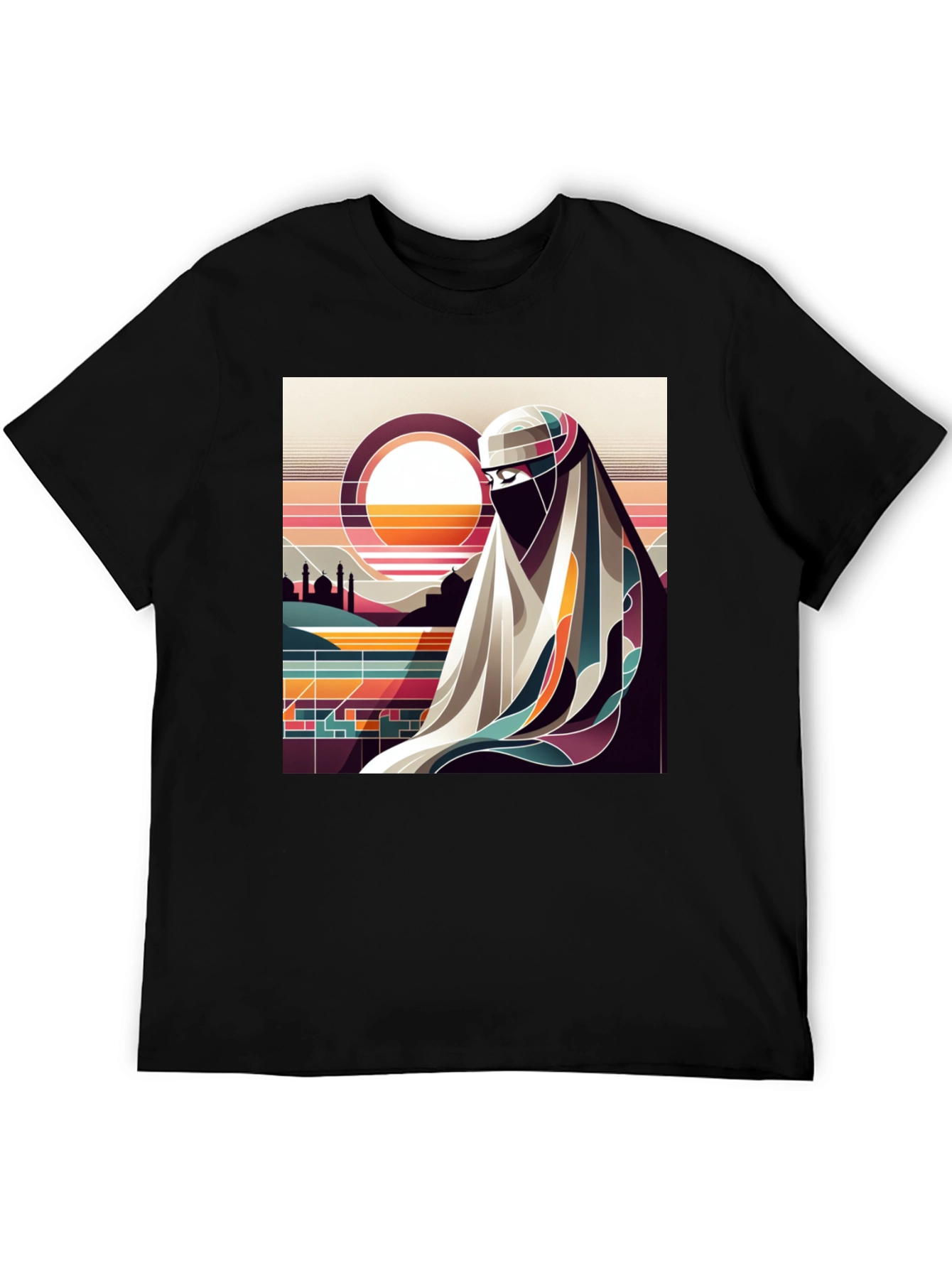 Abstract Niqab Art Graphic Tee - Unisex Black T-Shirt