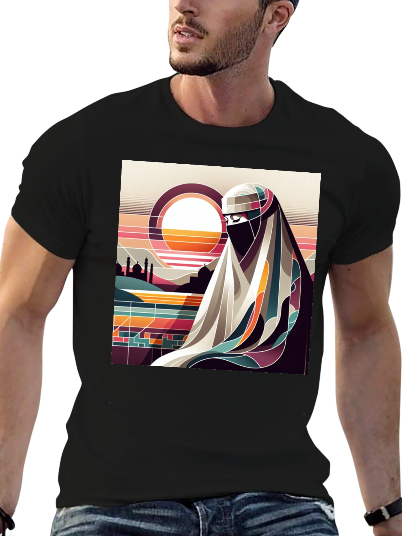 Abstract Niqab Art Graphic Tee - Unisex Black T-Shirt