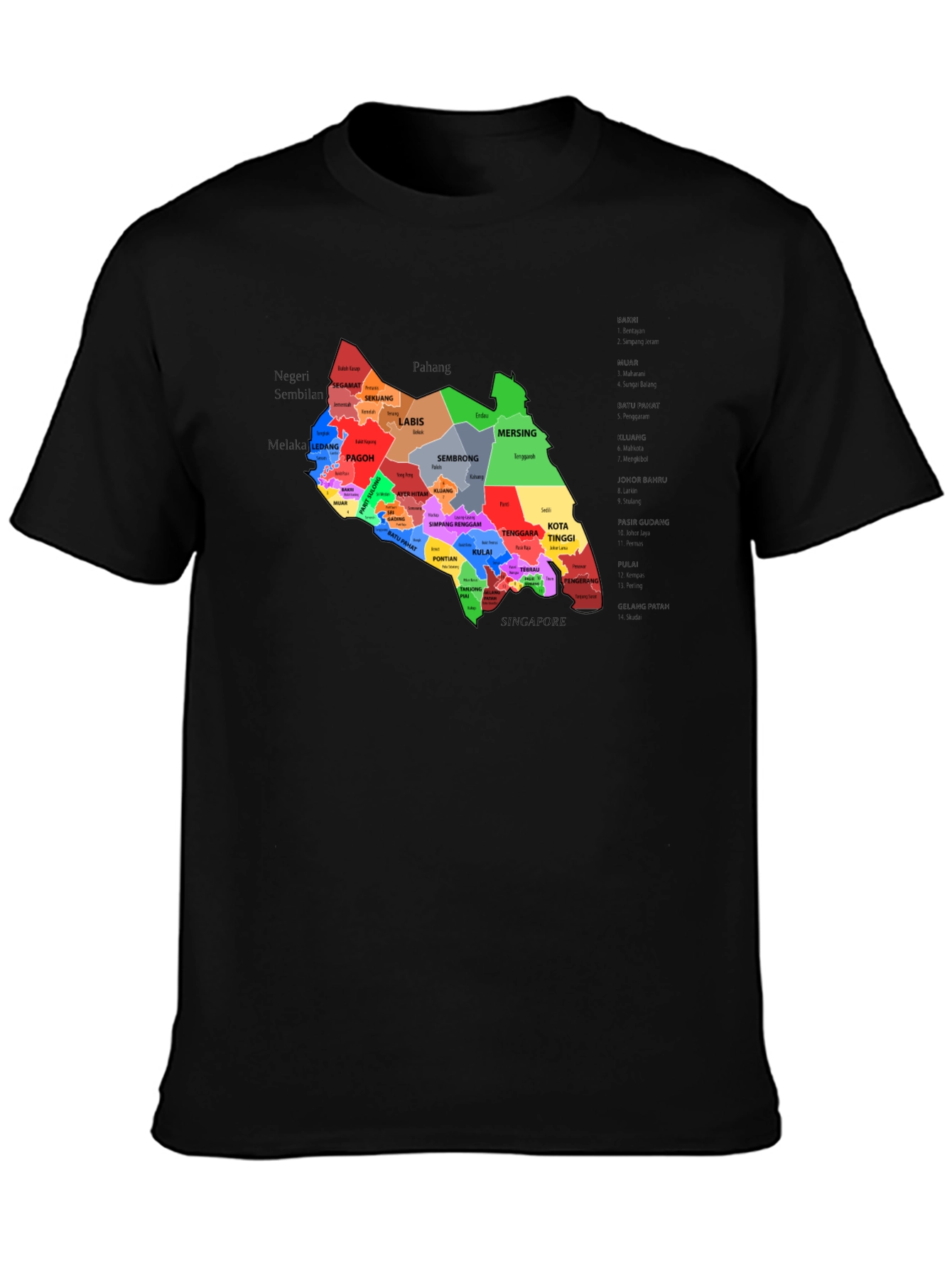 Johor Malaysia T-Shirt - Black District Map Design
