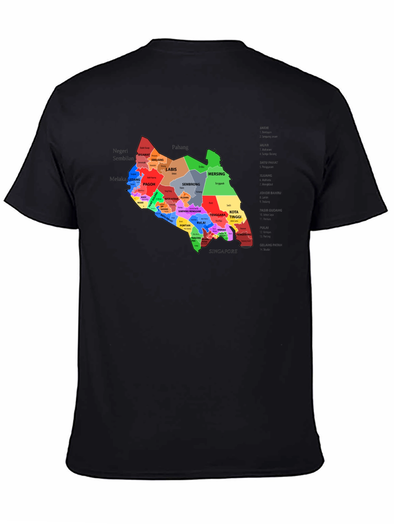 Johor Malaysia T-Shirt - Black District Map Design