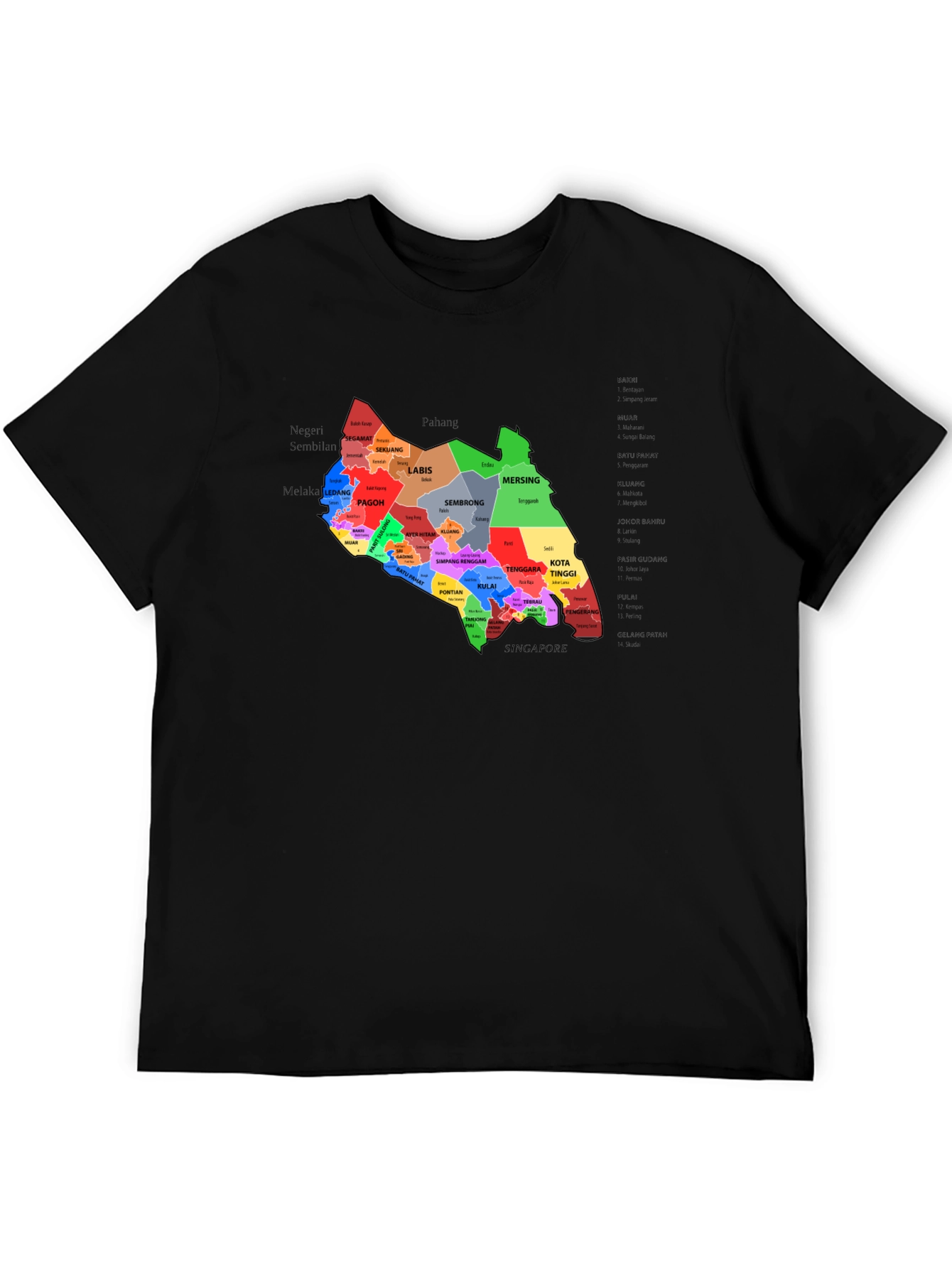 Johor Malaysia T-Shirt - Black District Map Design