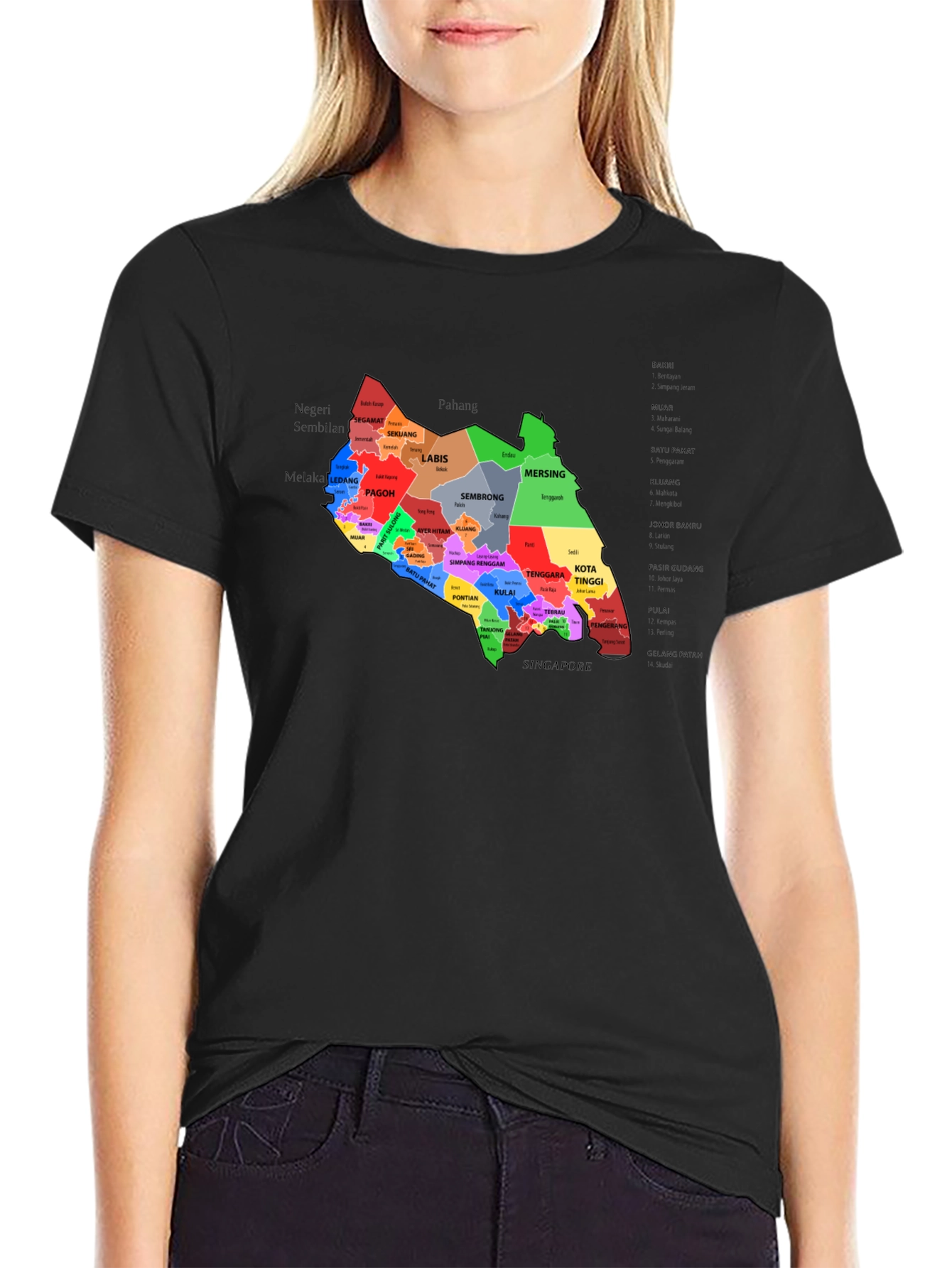 Johor Malaysia T-Shirt - Black District Map Design