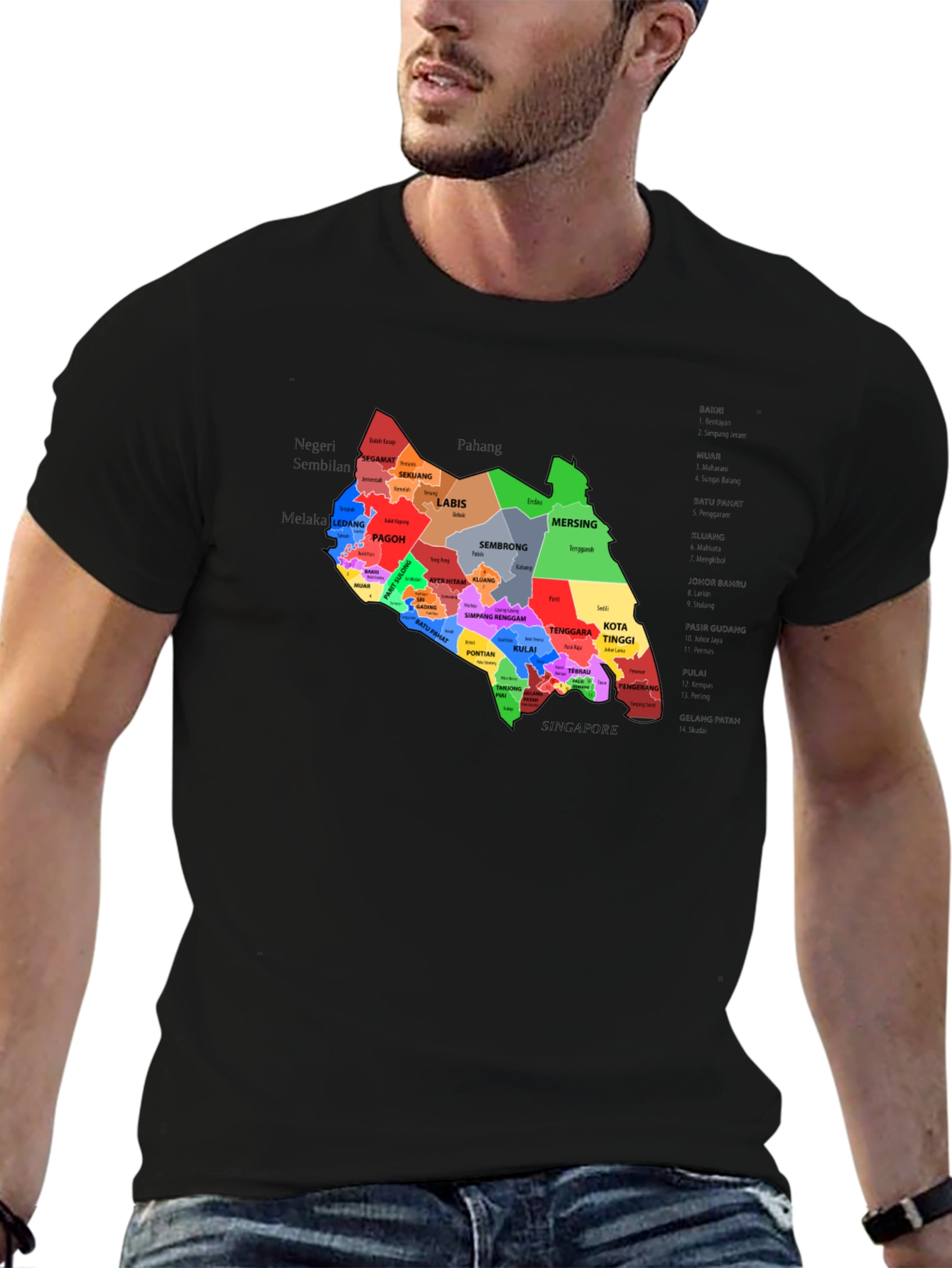 Johor Malaysia T-Shirt - Black District Map Design