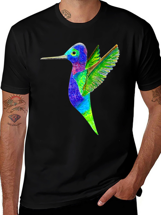 Colorful Hummingbird Graphic Black T-Shirt