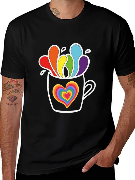 Rainbow Heart Mug Black Graphic Tee