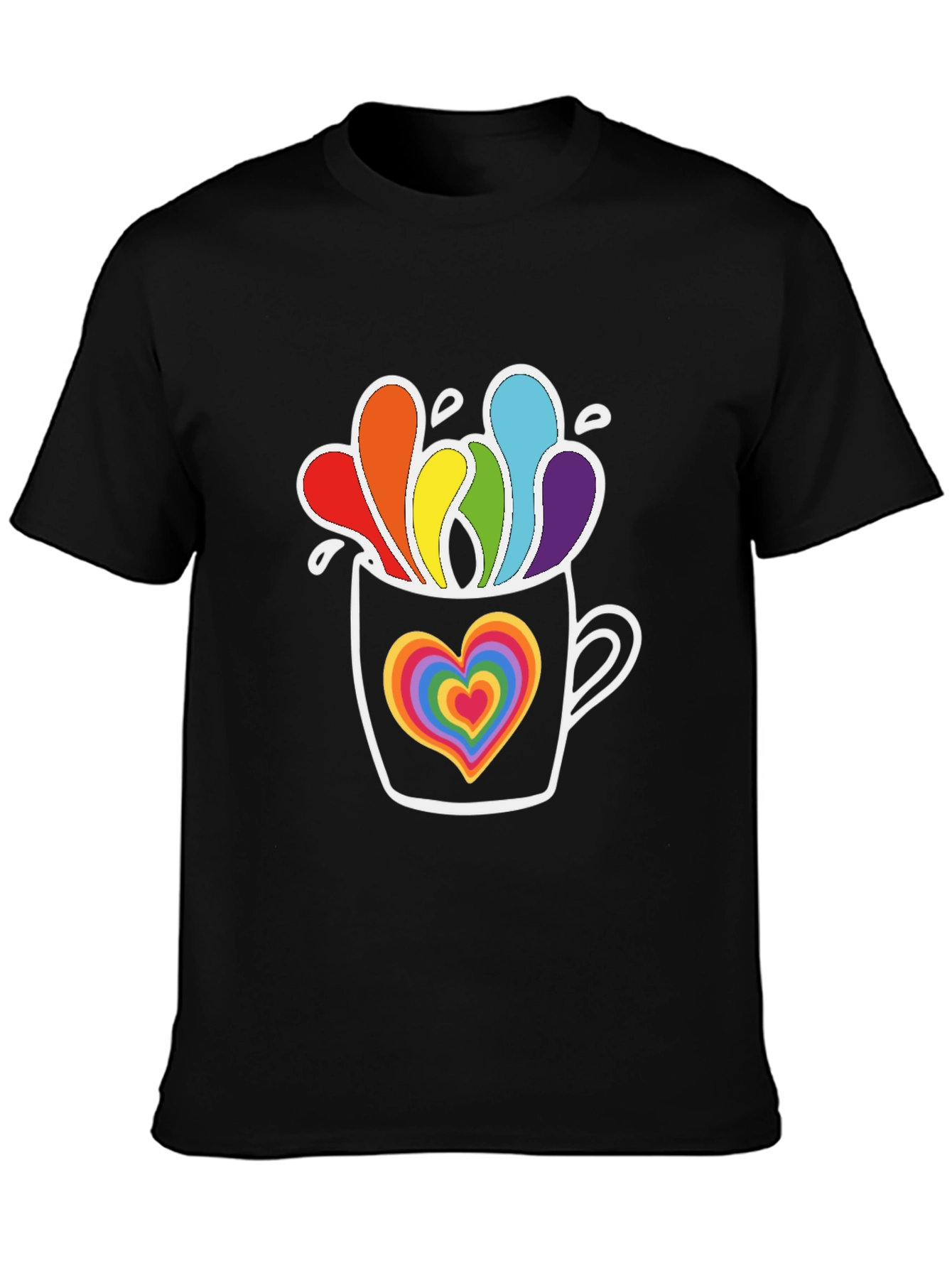 Rainbow Heart Mug Black Graphic Tee