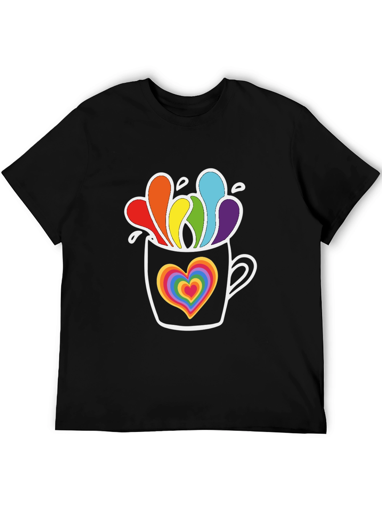 Rainbow Heart Mug Black Graphic Tee