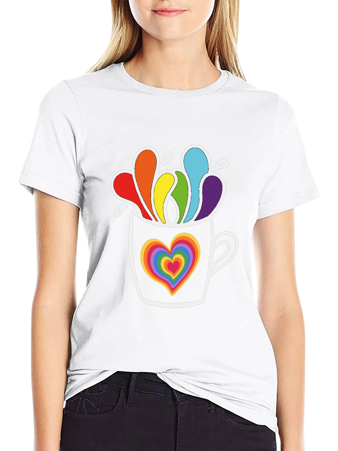 Rainbow Heart Mug Black Graphic Tee