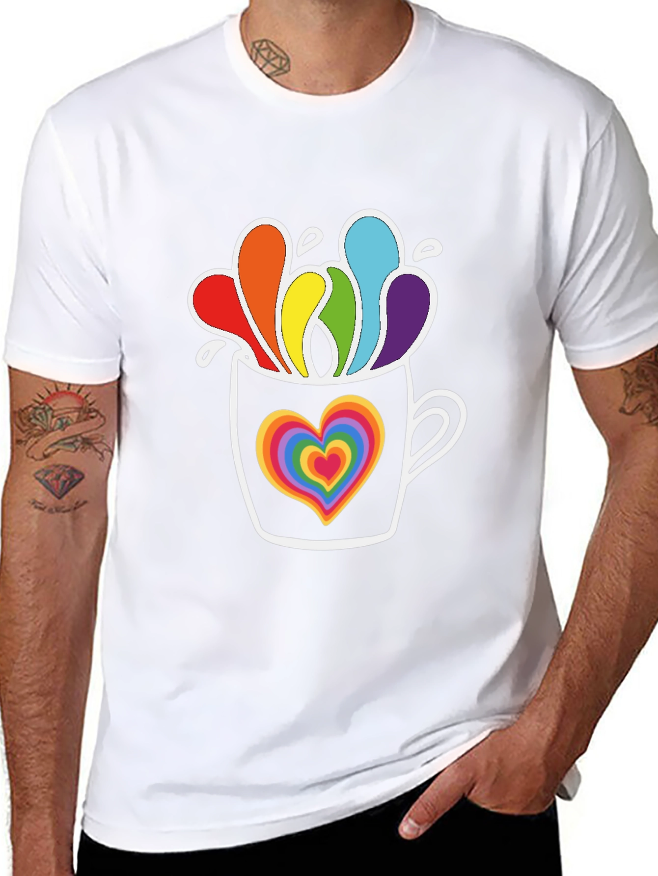Rainbow Heart Mug Black Graphic Tee