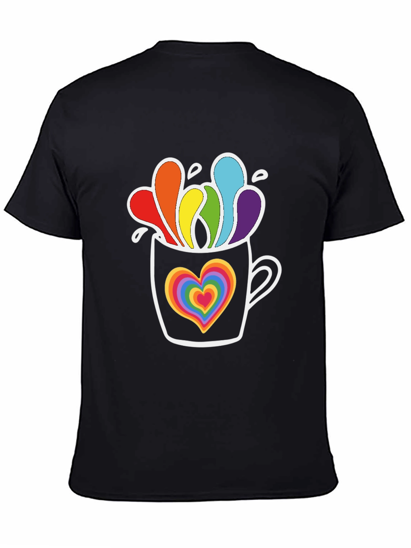 Rainbow Heart Mug Black Graphic Tee
