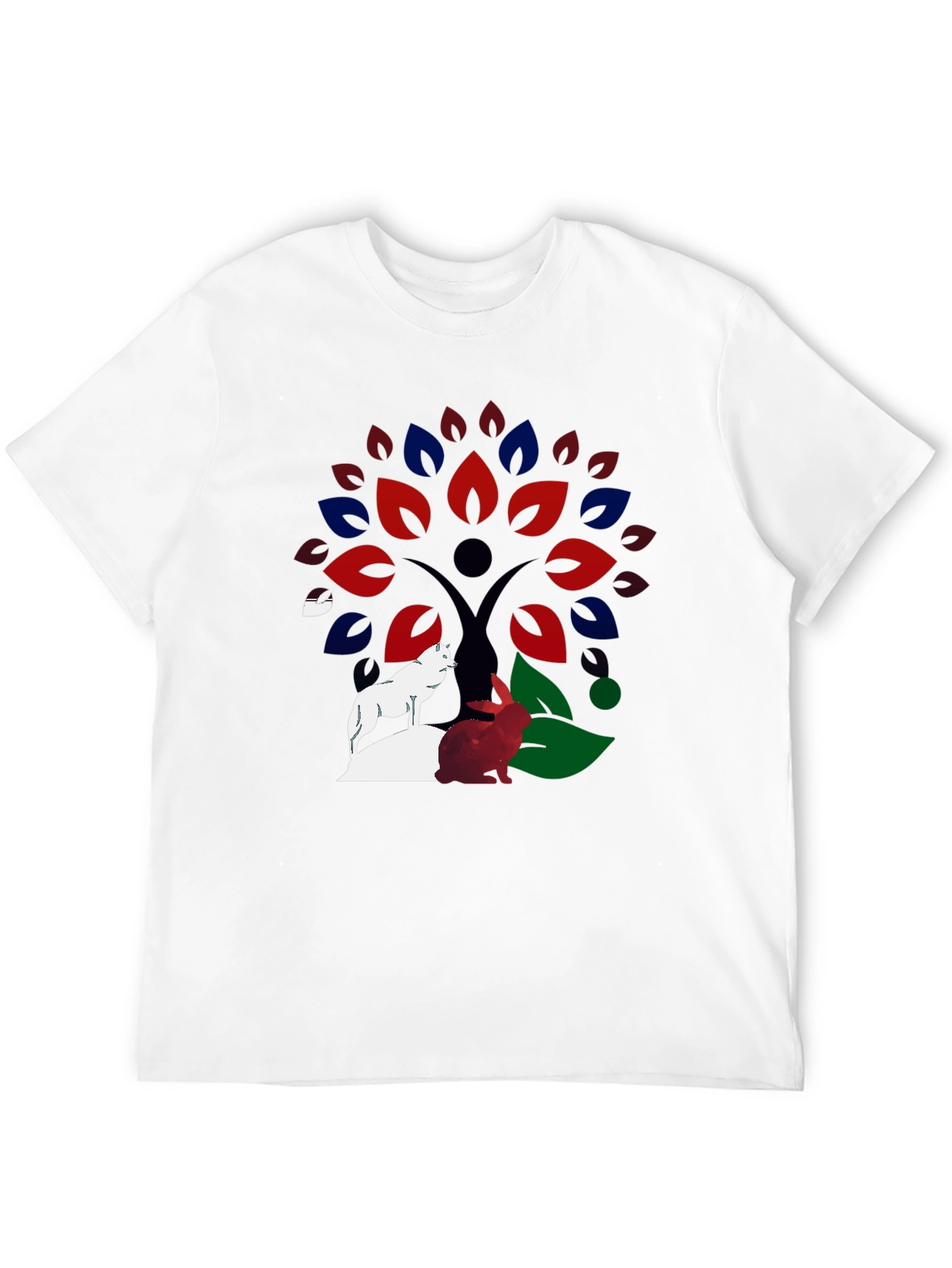 Nature Tree Wolf Rabbit Graphic T-Shirt